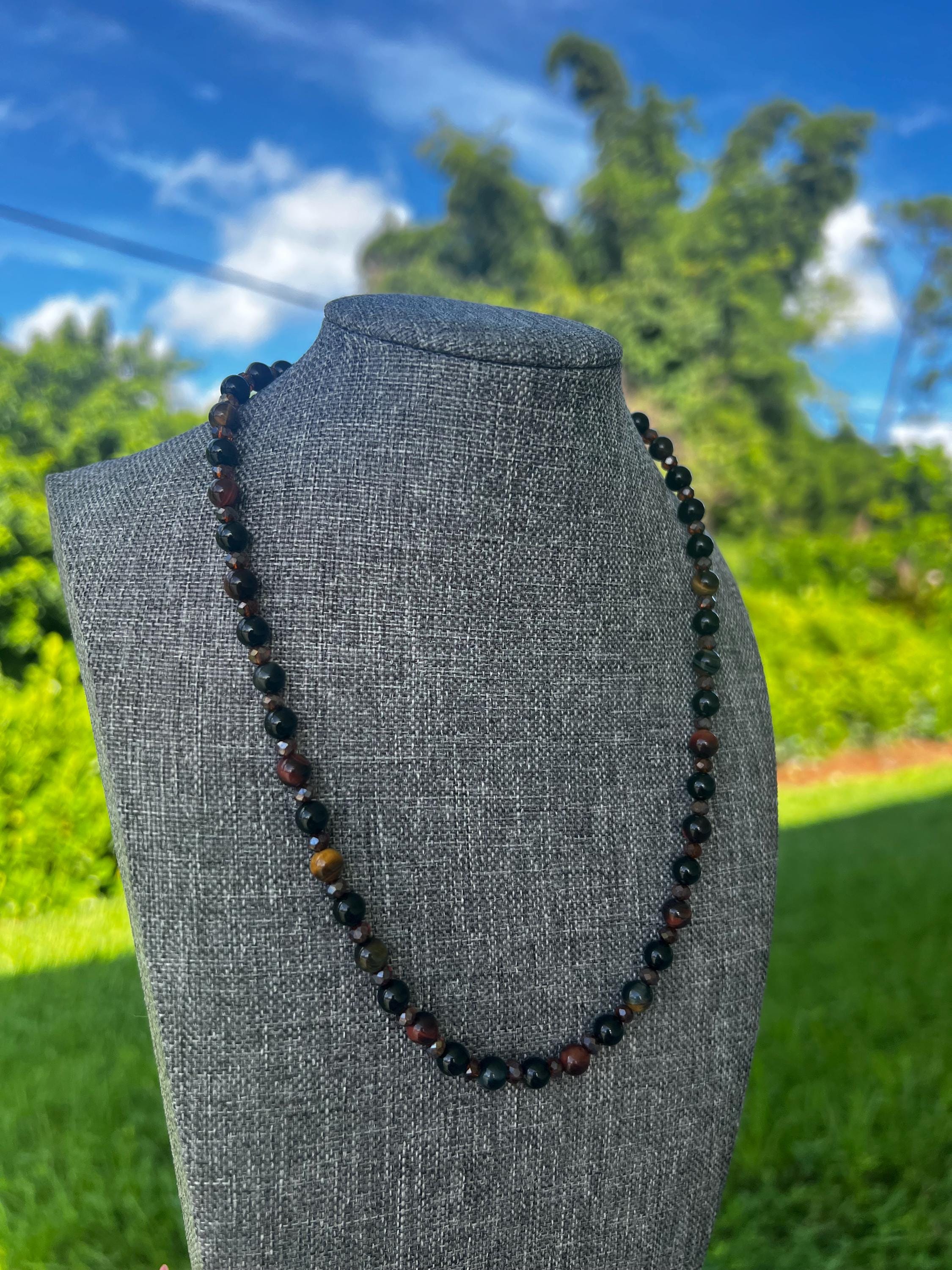 Yellow + Red Tigers Eye Crystal Necklace
