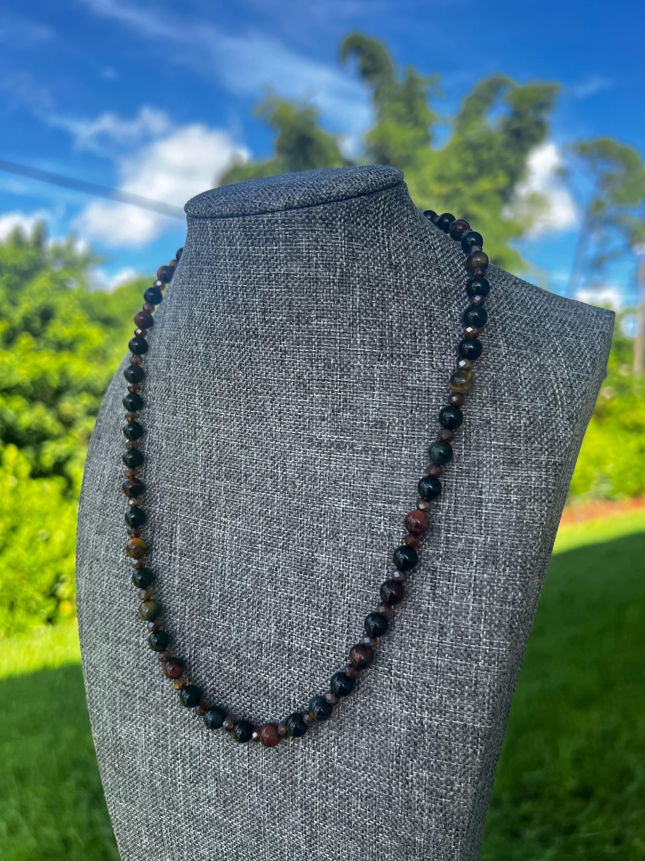 Yellow + Red Tigers Eye Crystal Necklace