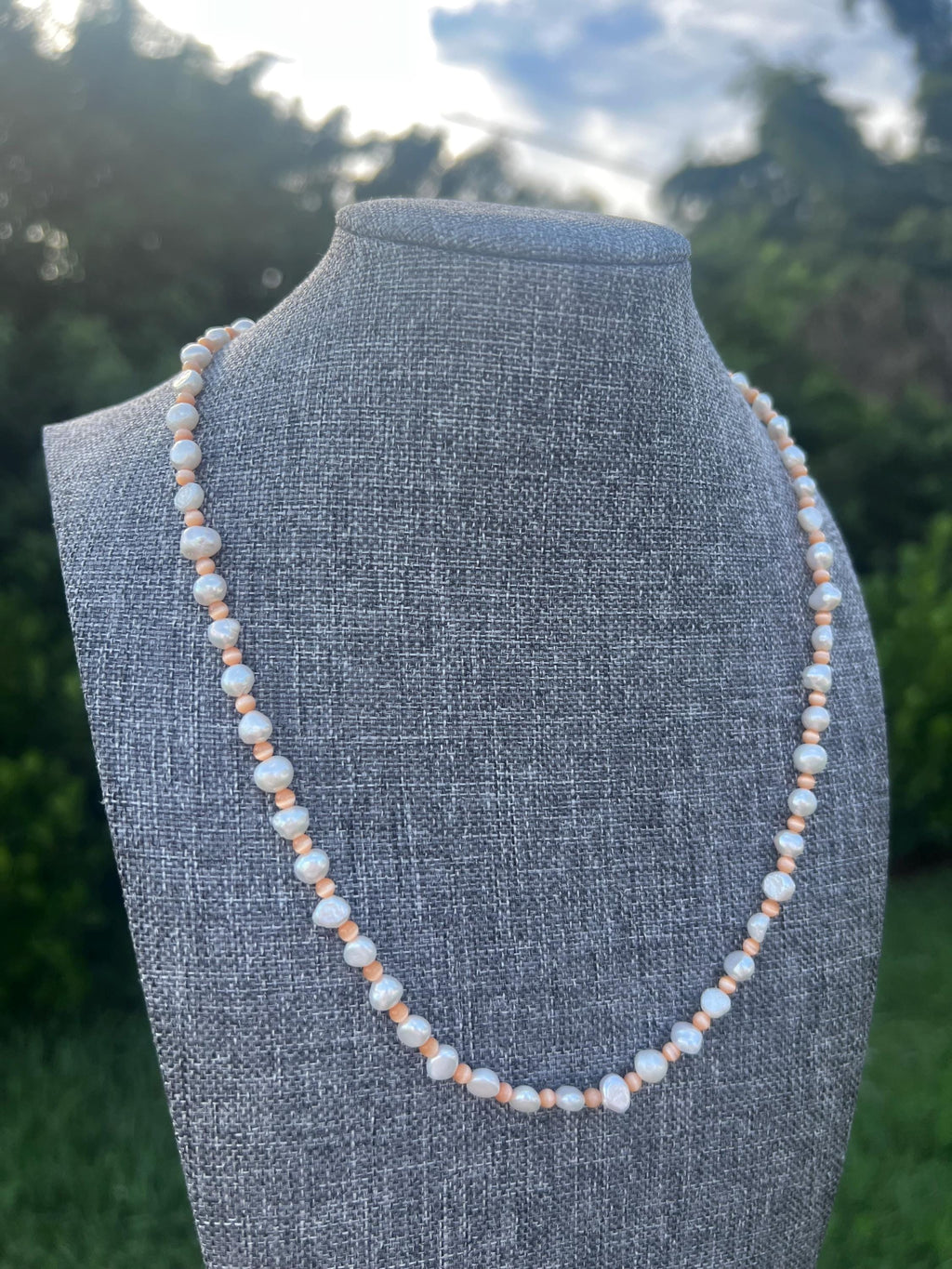 Orange Cats Eye + Freshwater Pearl Necklace