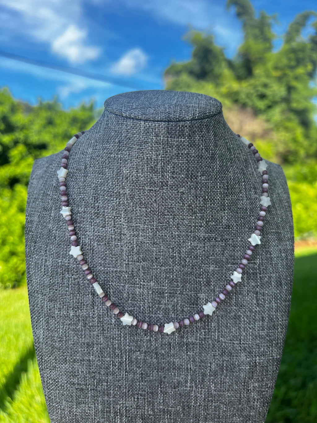 Purple Cats Eye + Mother Of Pearl Star Necklace