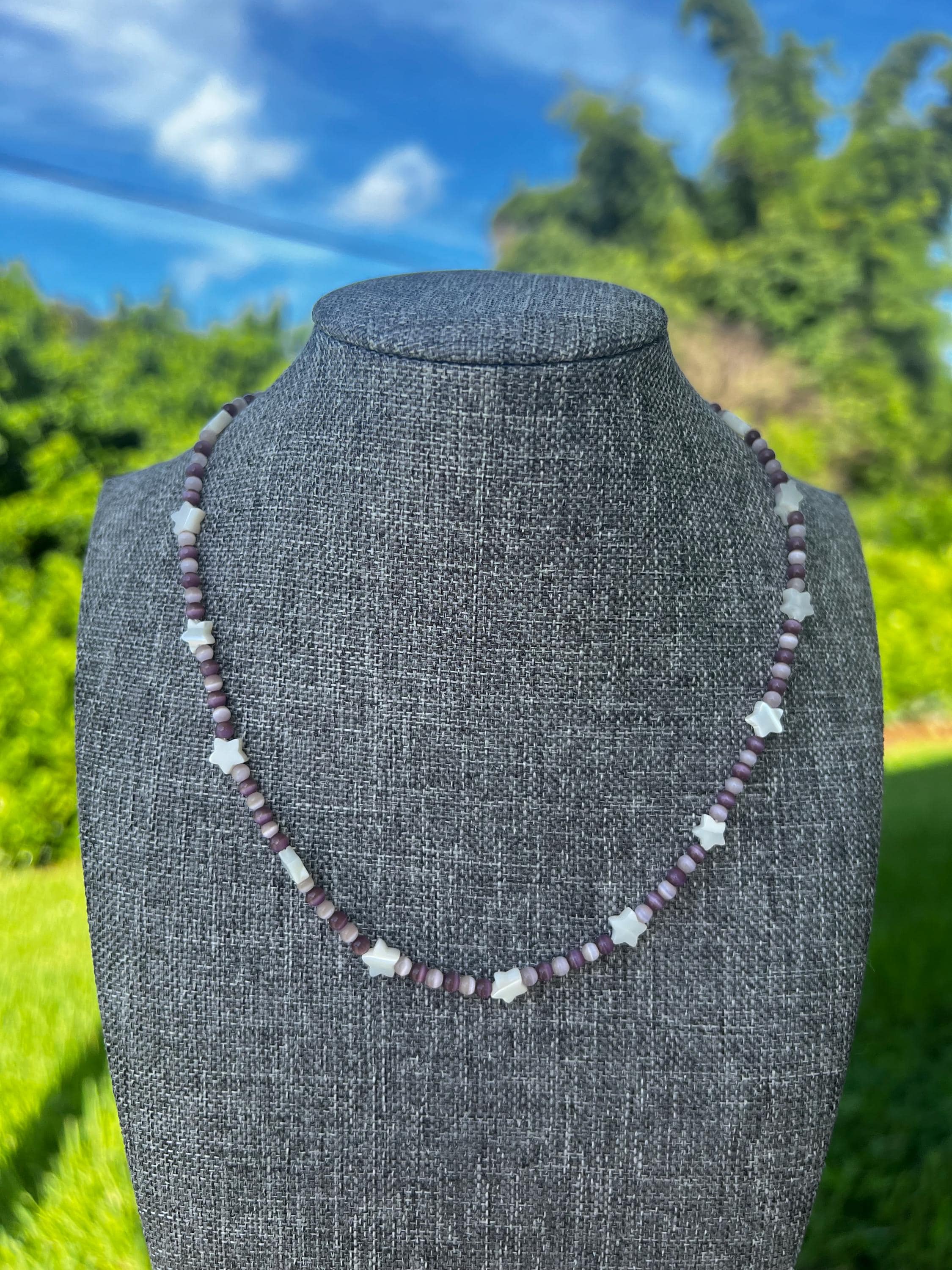 Purple Cats Eye + Mother Of Pearl Star Necklace