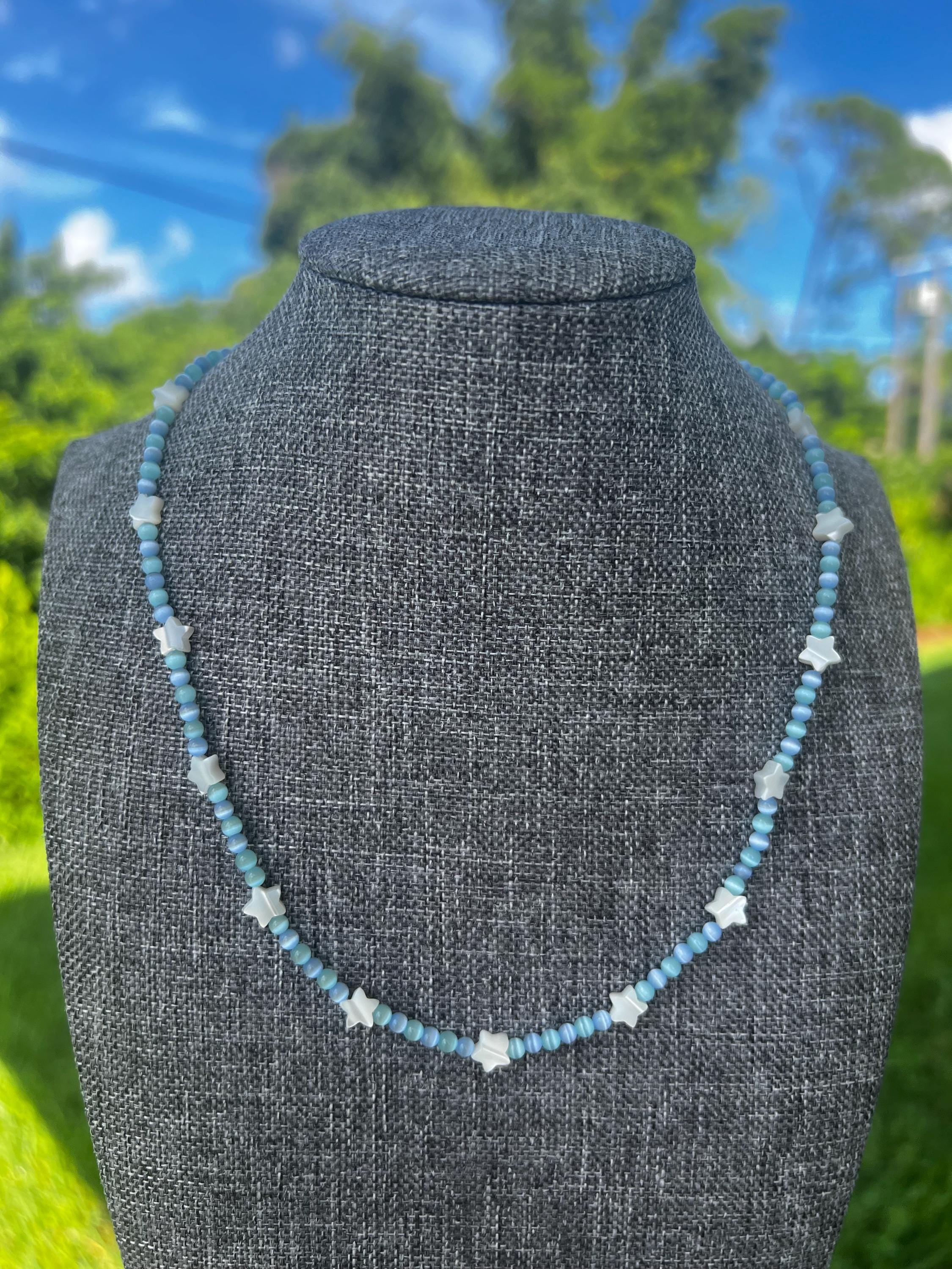 Blue Cats Eye + Mother Of Pearl Star Necklace