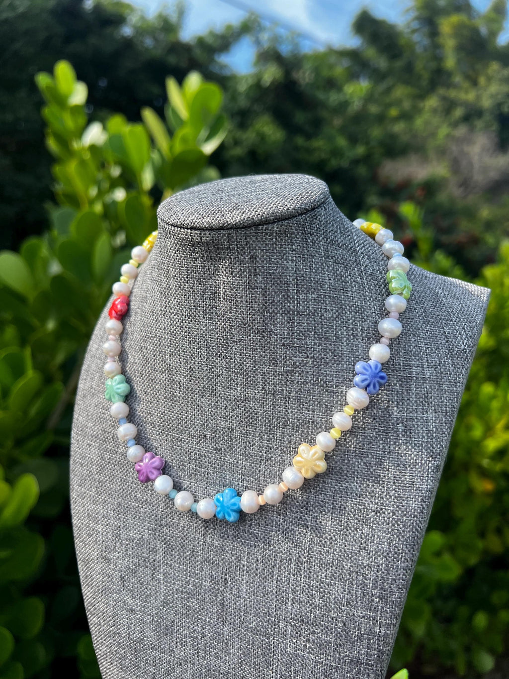 Genuine Freshwater Pearl Rainbow Flower Necklace