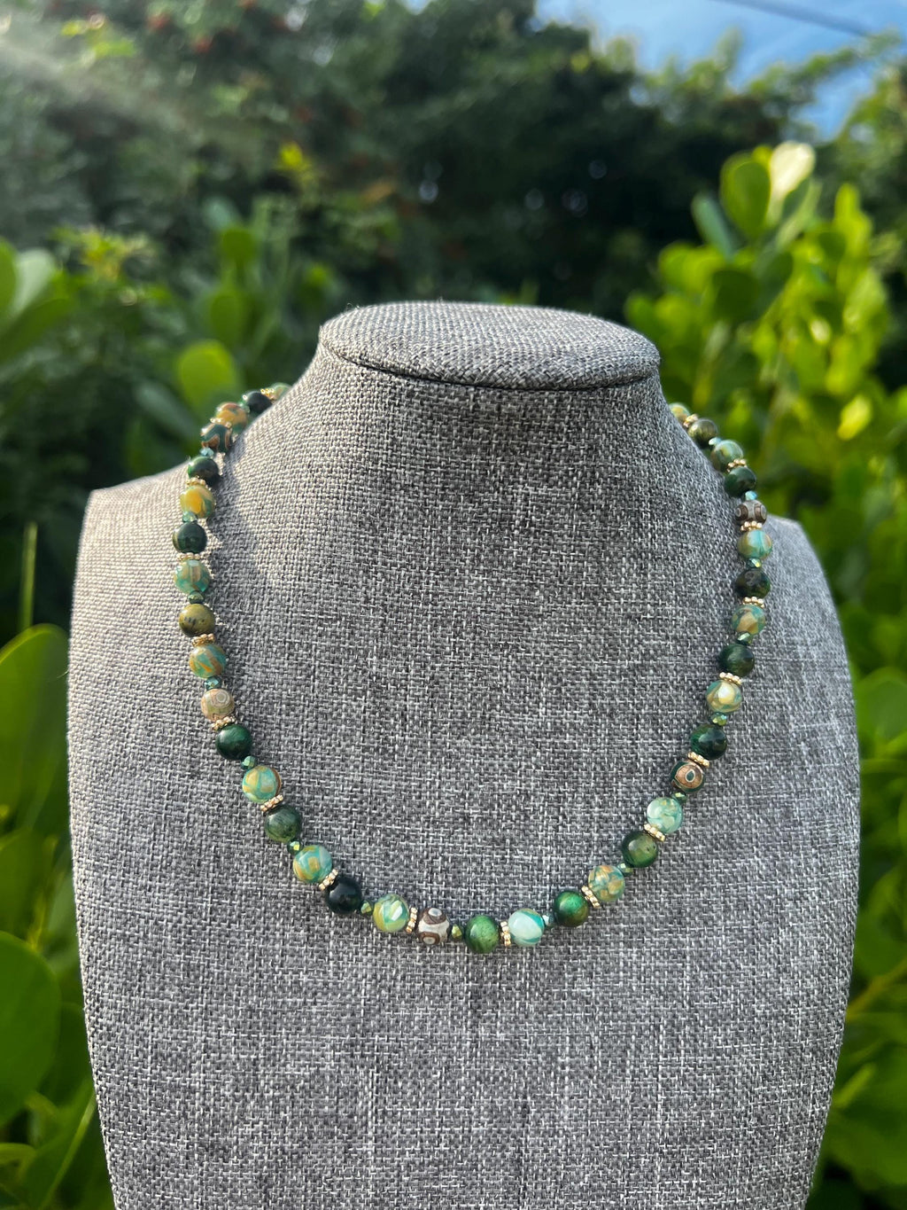 Green Shell + Tigers Eye Crystal Necklace