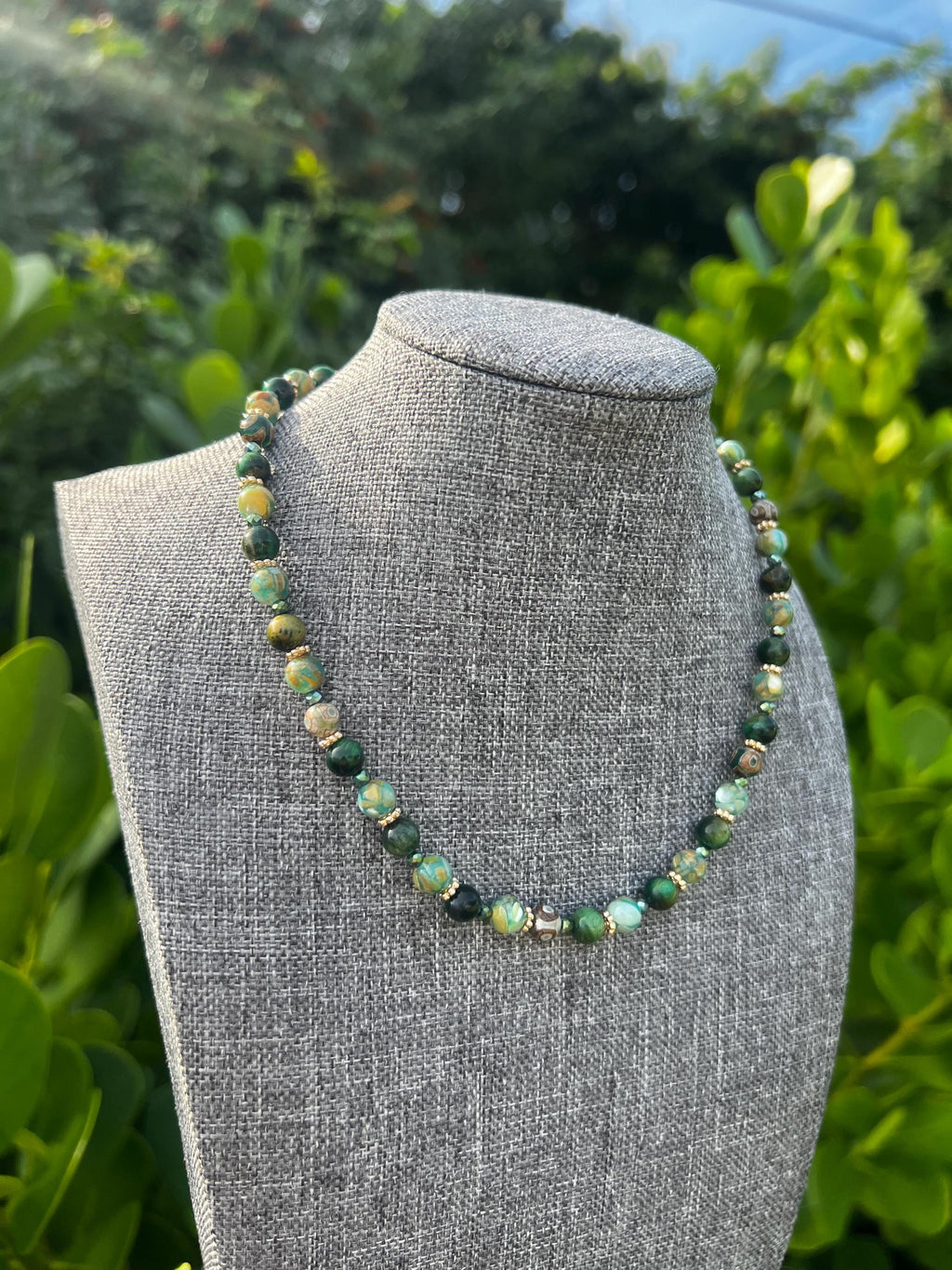 Green Shell + Tigers Eye Crystal Necklace