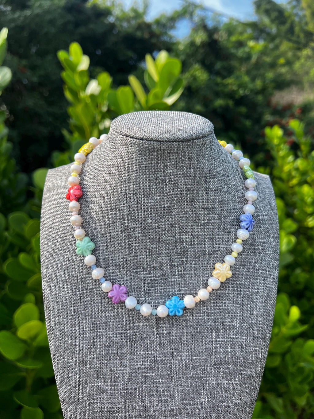 Genuine Freshwater Pearl Rainbow Flower Necklace