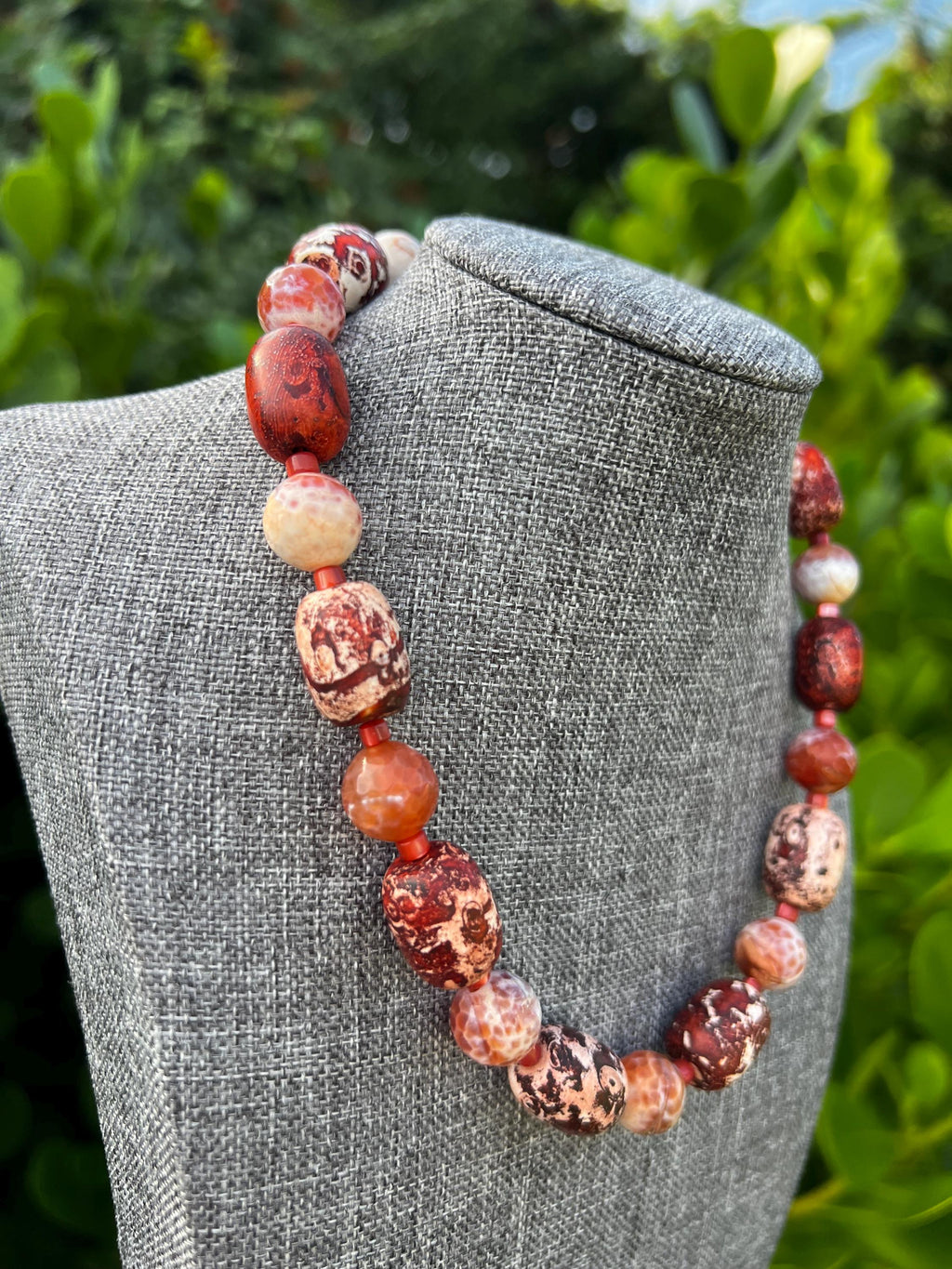 Cracked Fire Agate Tibetan Crystal Necklace