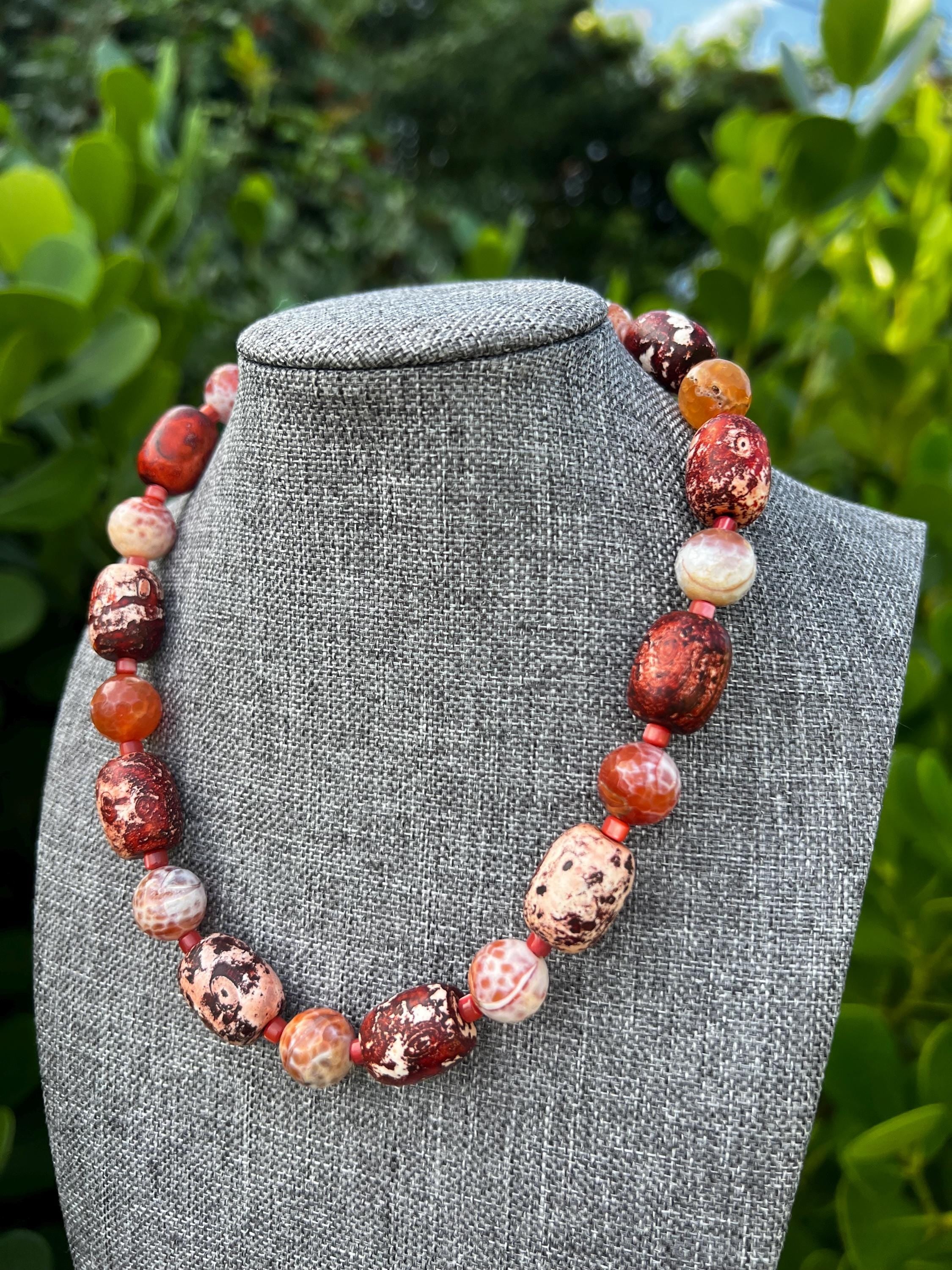 Cracked Fire Agate Tibetan Crystal Necklace