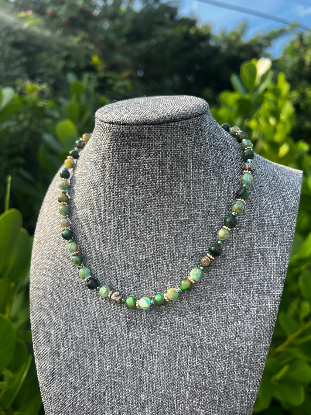 Green Shell + Tigers Eye Crystal Necklace