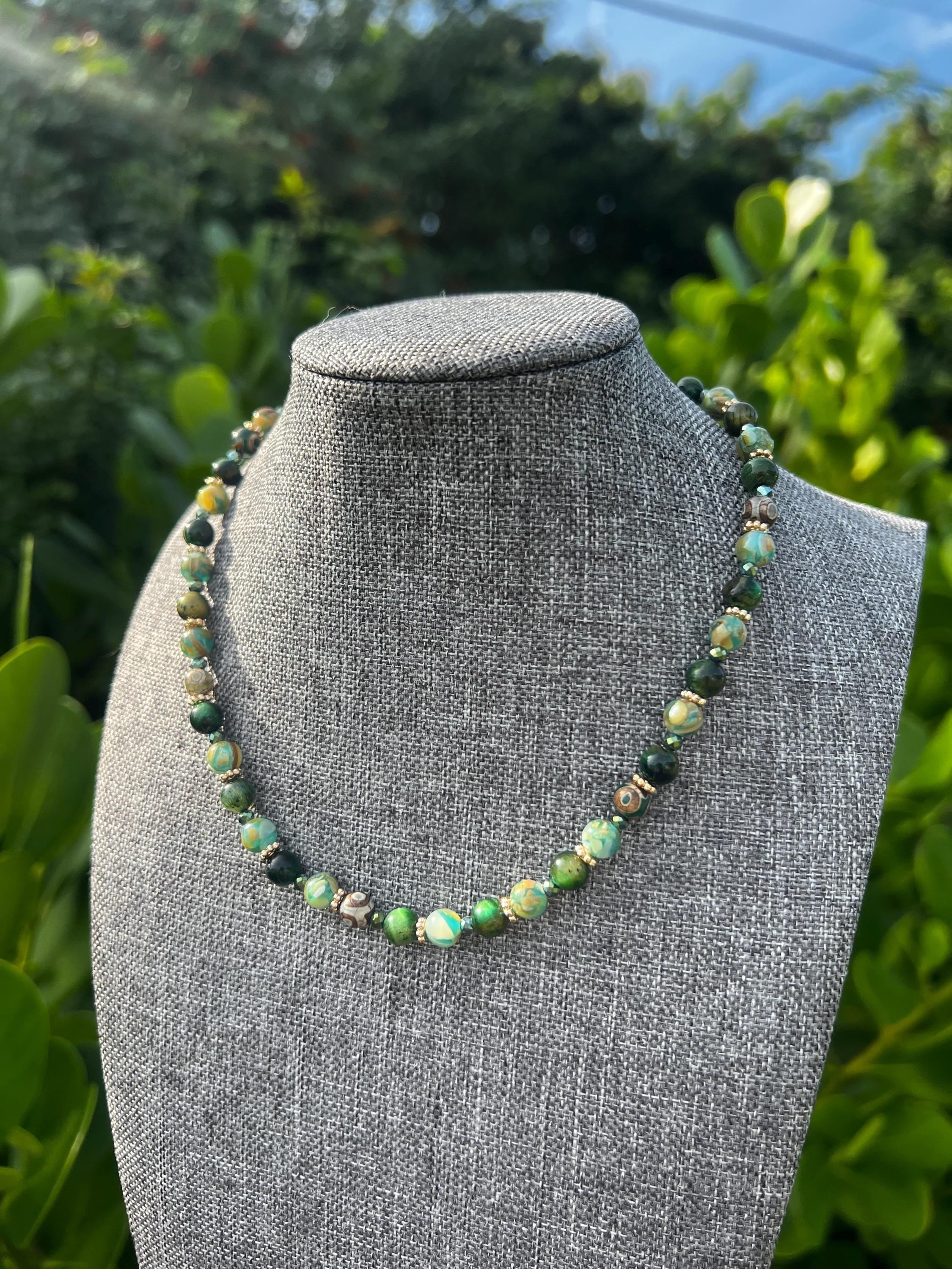 Green Shell + Tigers Eye Crystal Necklace