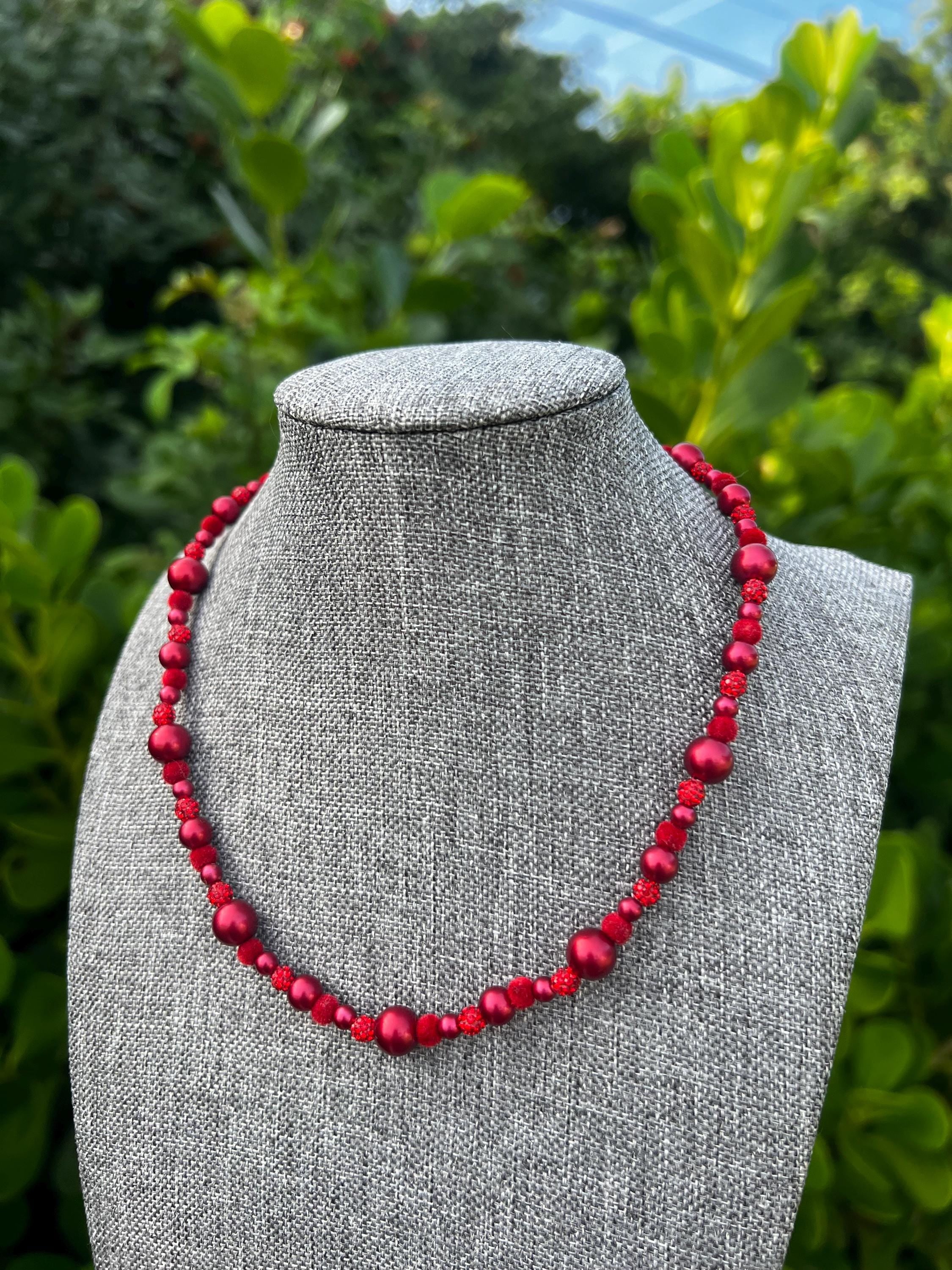 Red Glitter Pearl Necklace