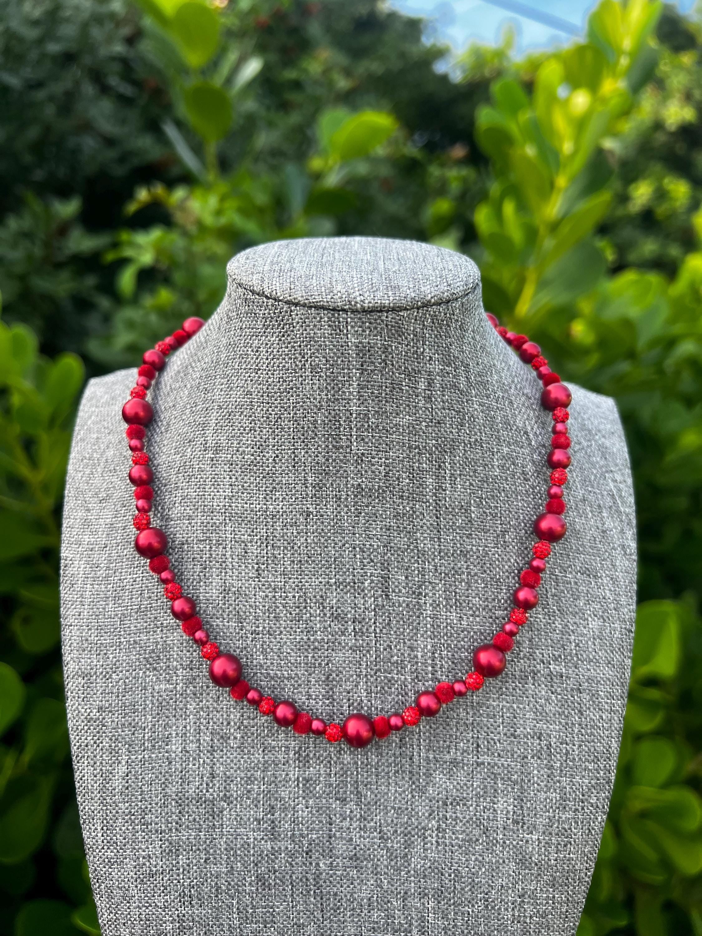 Red Glitter Pearl Necklace