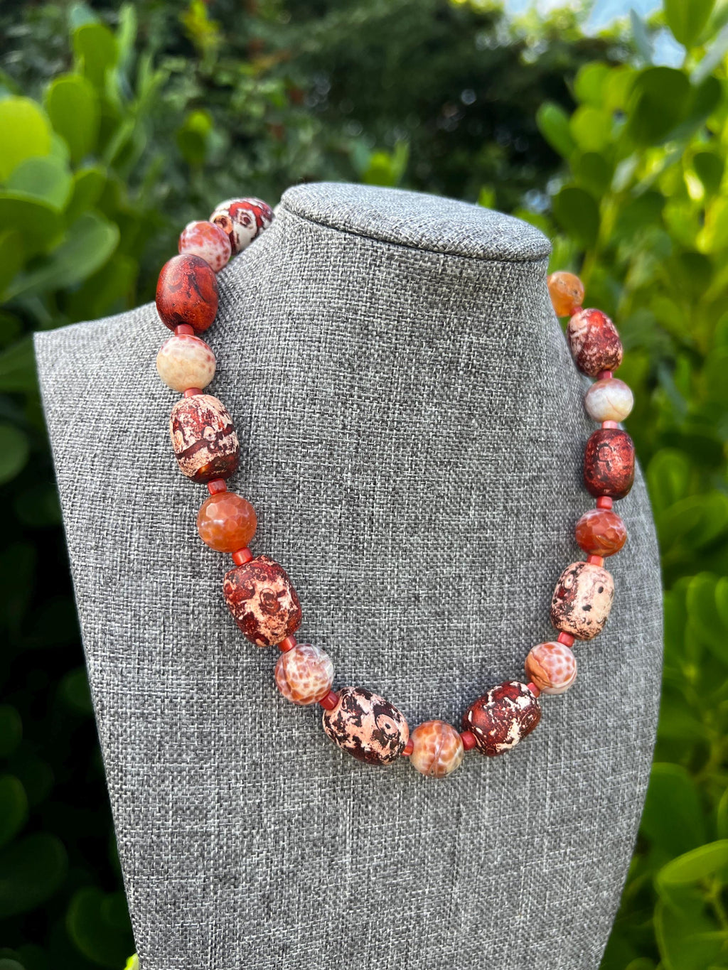 Cracked Fire Agate Tibetan Crystal Necklace