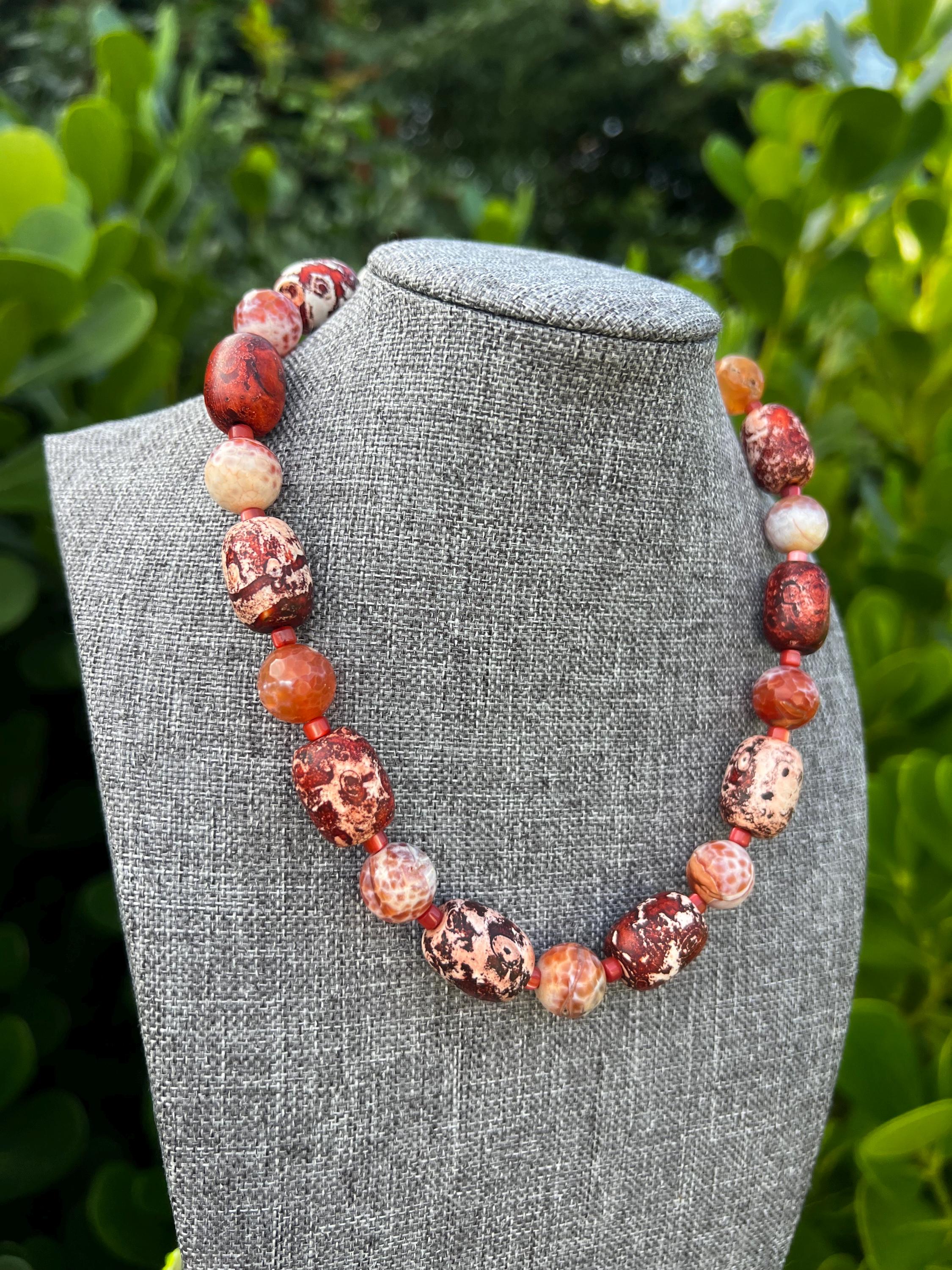 Cracked Fire Agate Tibetan Crystal Necklace