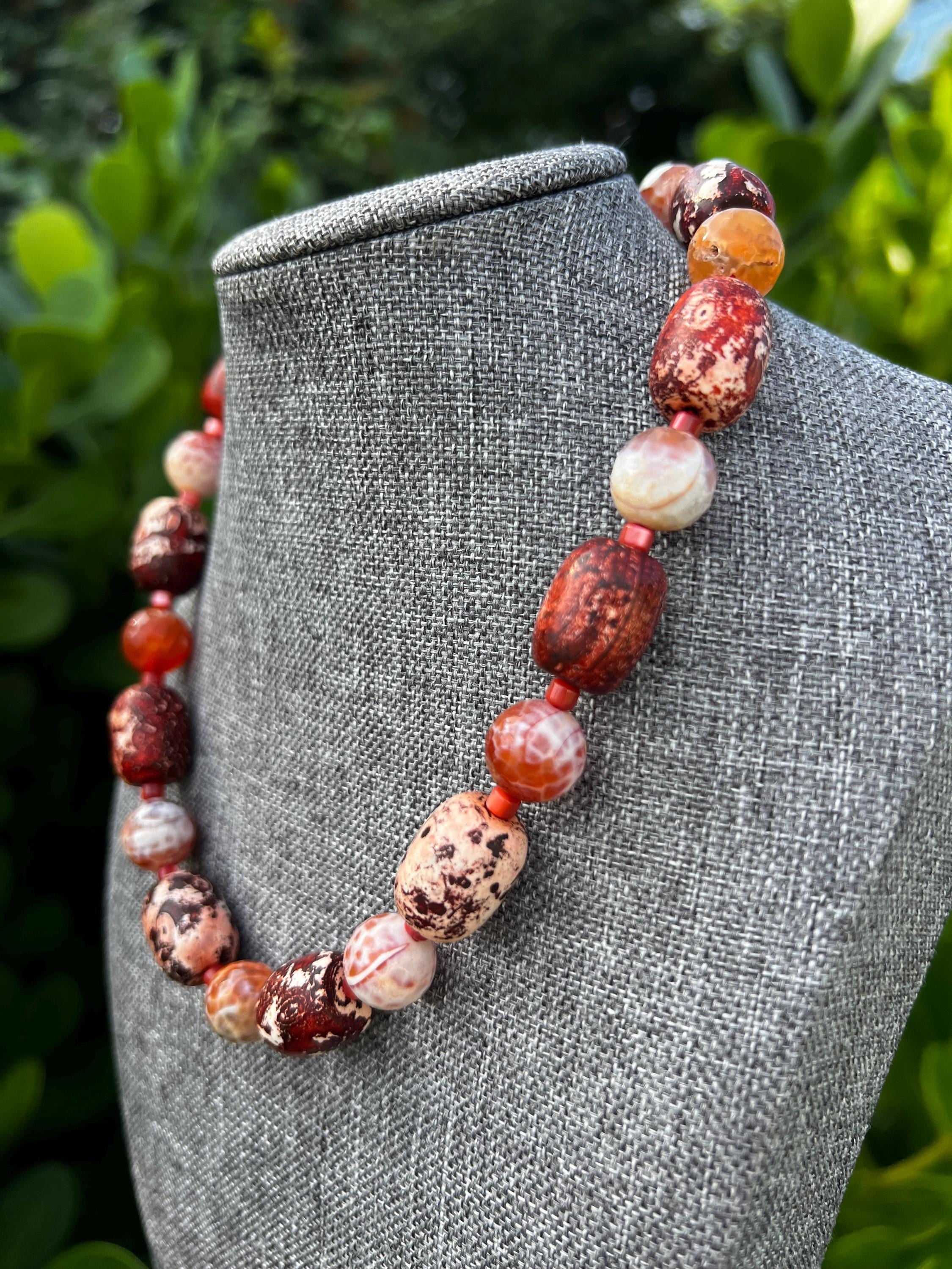 Cracked Fire Agate Tibetan Crystal Necklace
