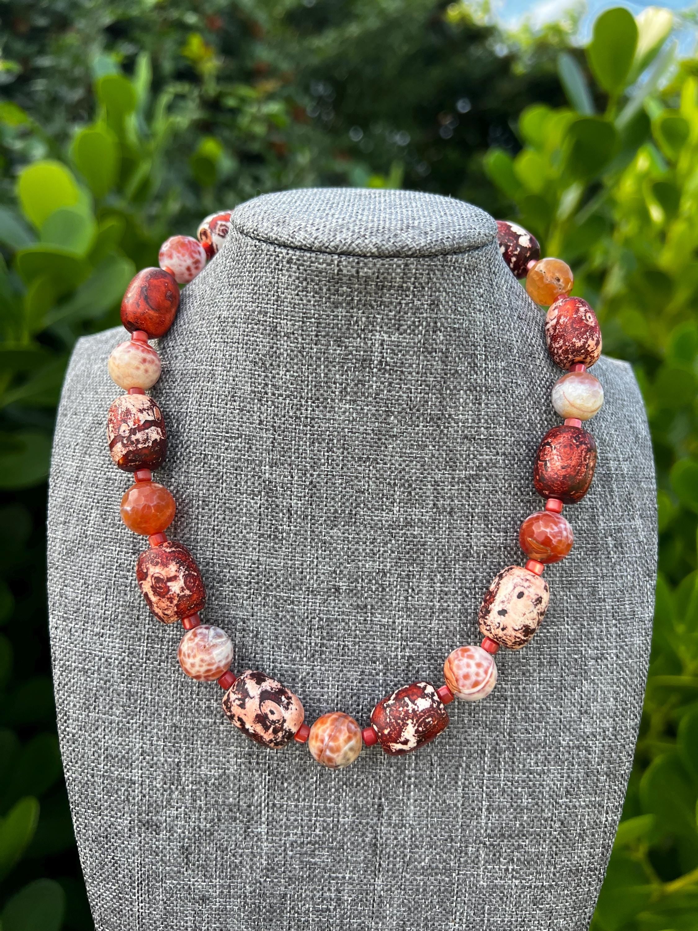 Cracked Fire Agate Tibetan Crystal Necklace