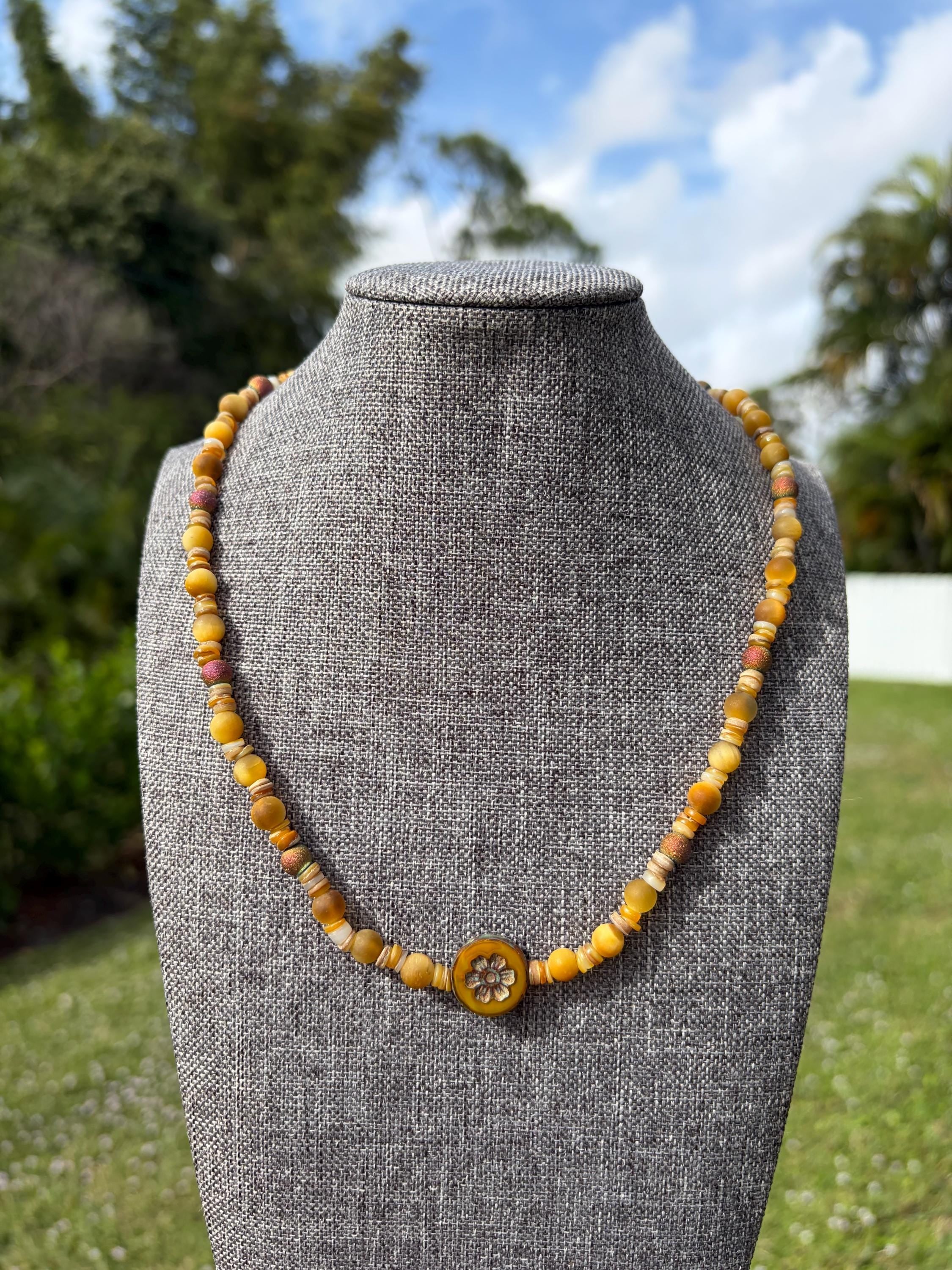 Floral Matte Tigers Eye Crystal Necklace