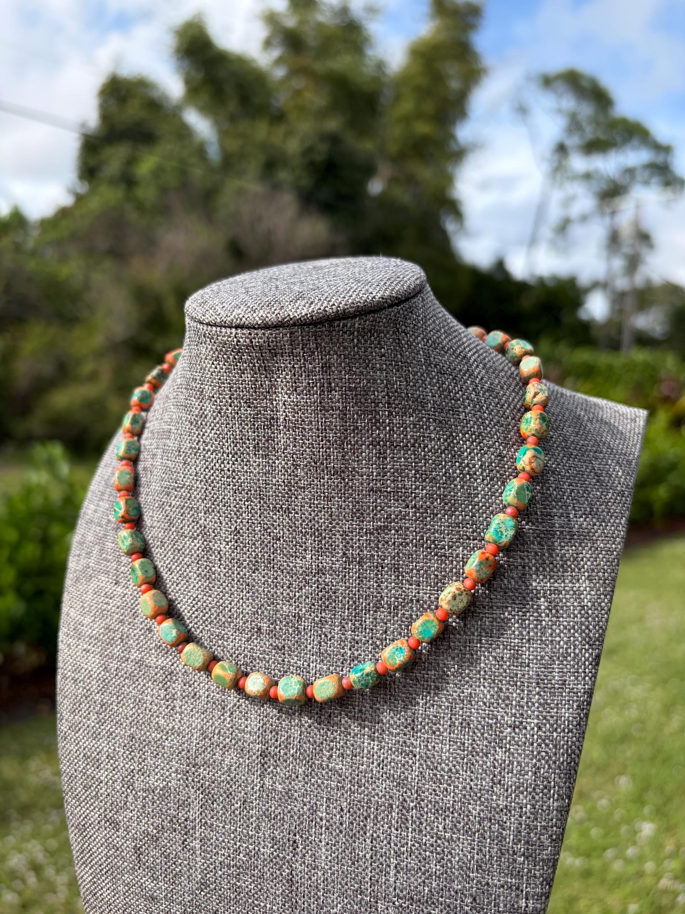 Dyed Jasper + Matte Orange Glass Seed Bead Crystal Necklace