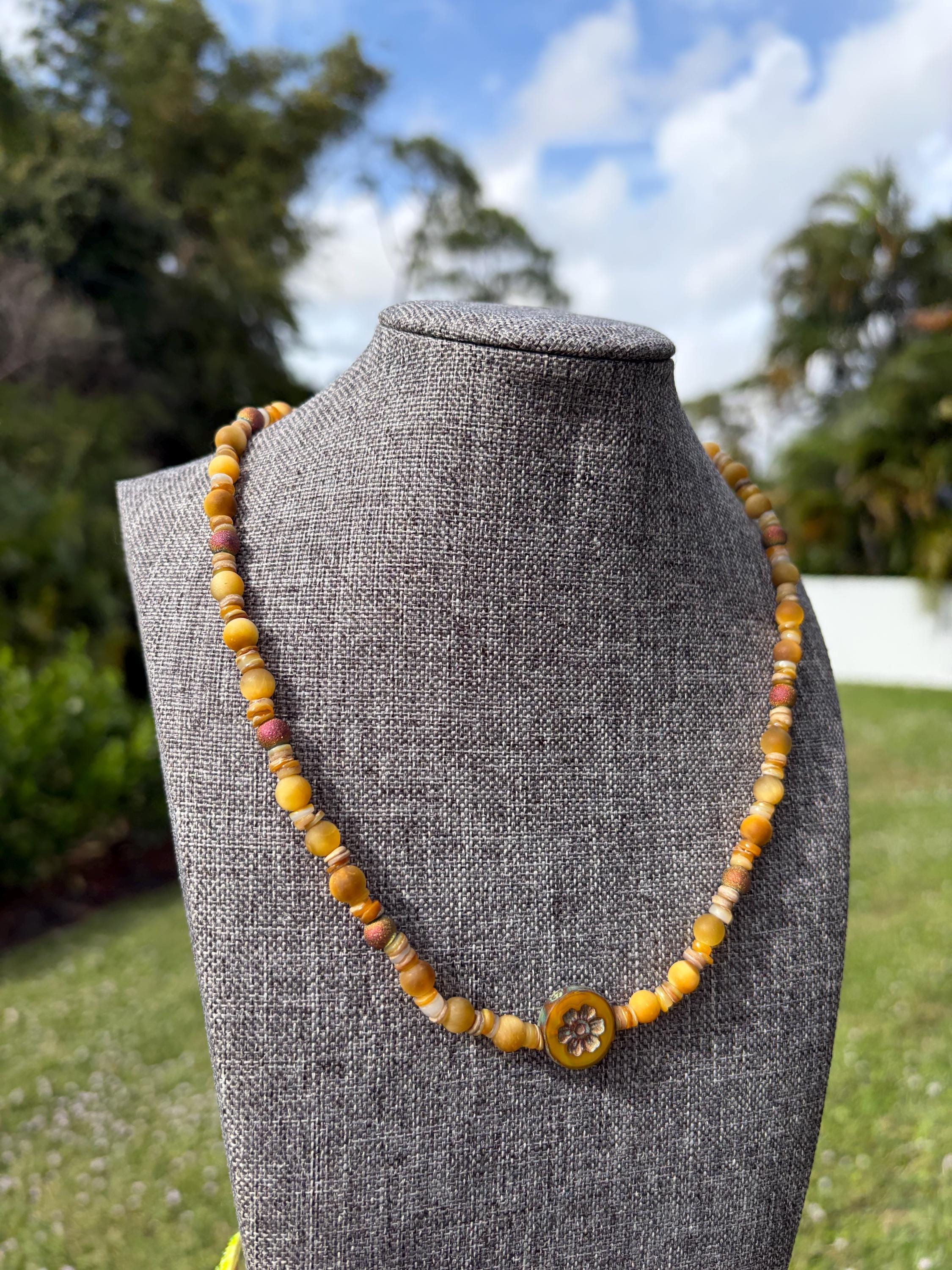 Floral Matte Tigers Eye Crystal Necklace