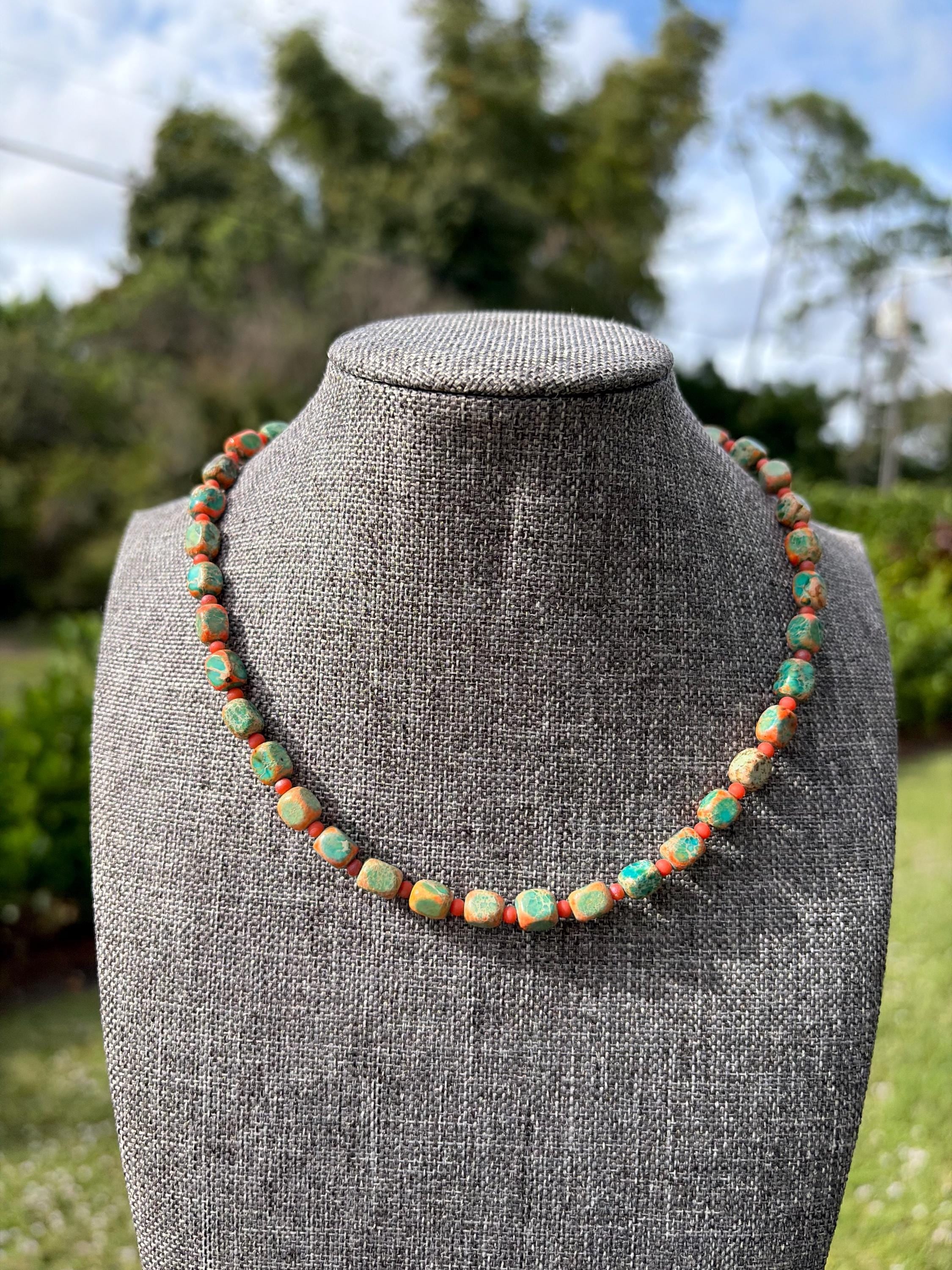 Dyed Jasper + Matte Orange Glass Seed Bead Crystal Necklace