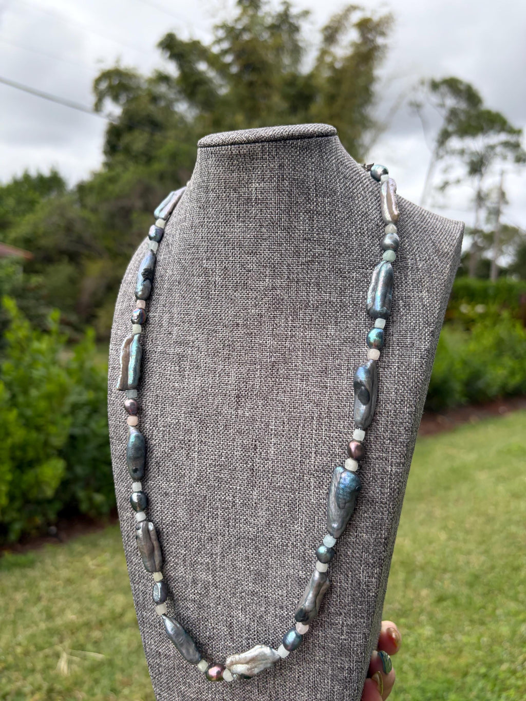 Faceted Morganite + Blue Freshwater Pearl Necklace