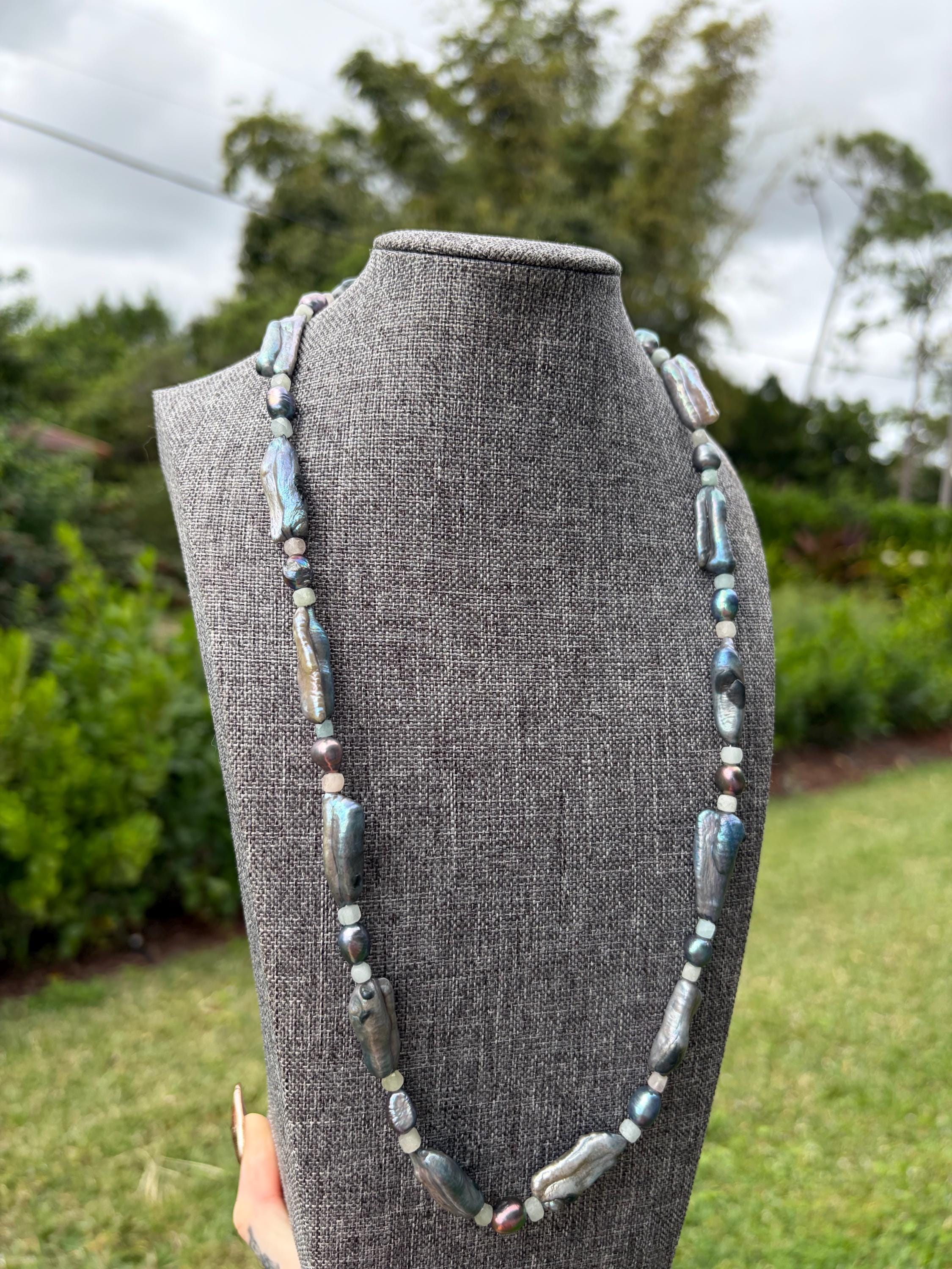 Faceted Morganite + Blue Freshwater Pearl Necklace