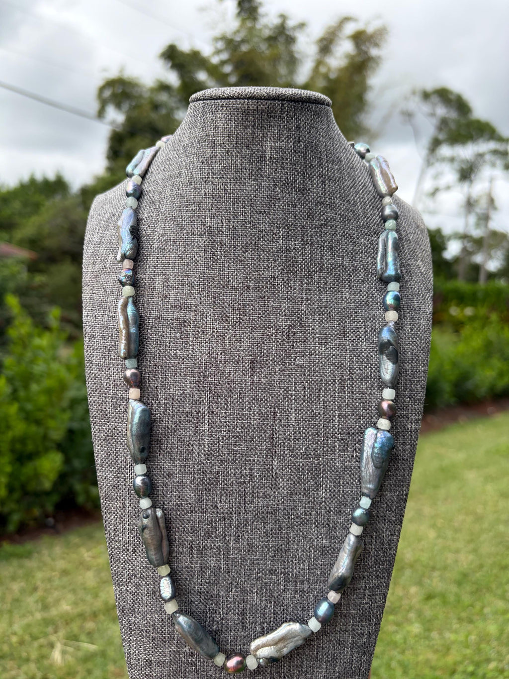 Faceted Morganite + Blue Freshwater Pearl Necklace