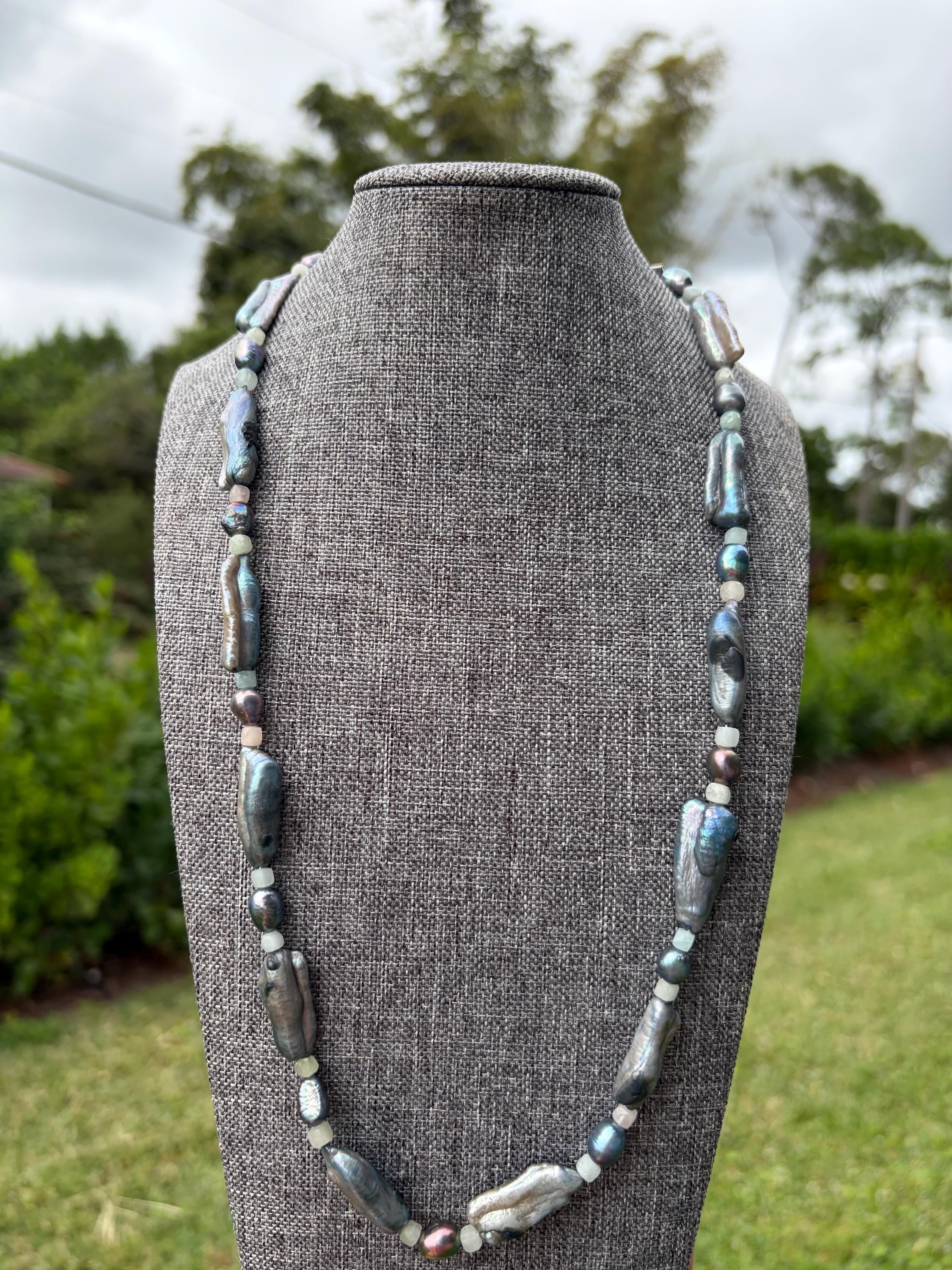 Faceted Morganite + Blue Freshwater Pearl Necklace