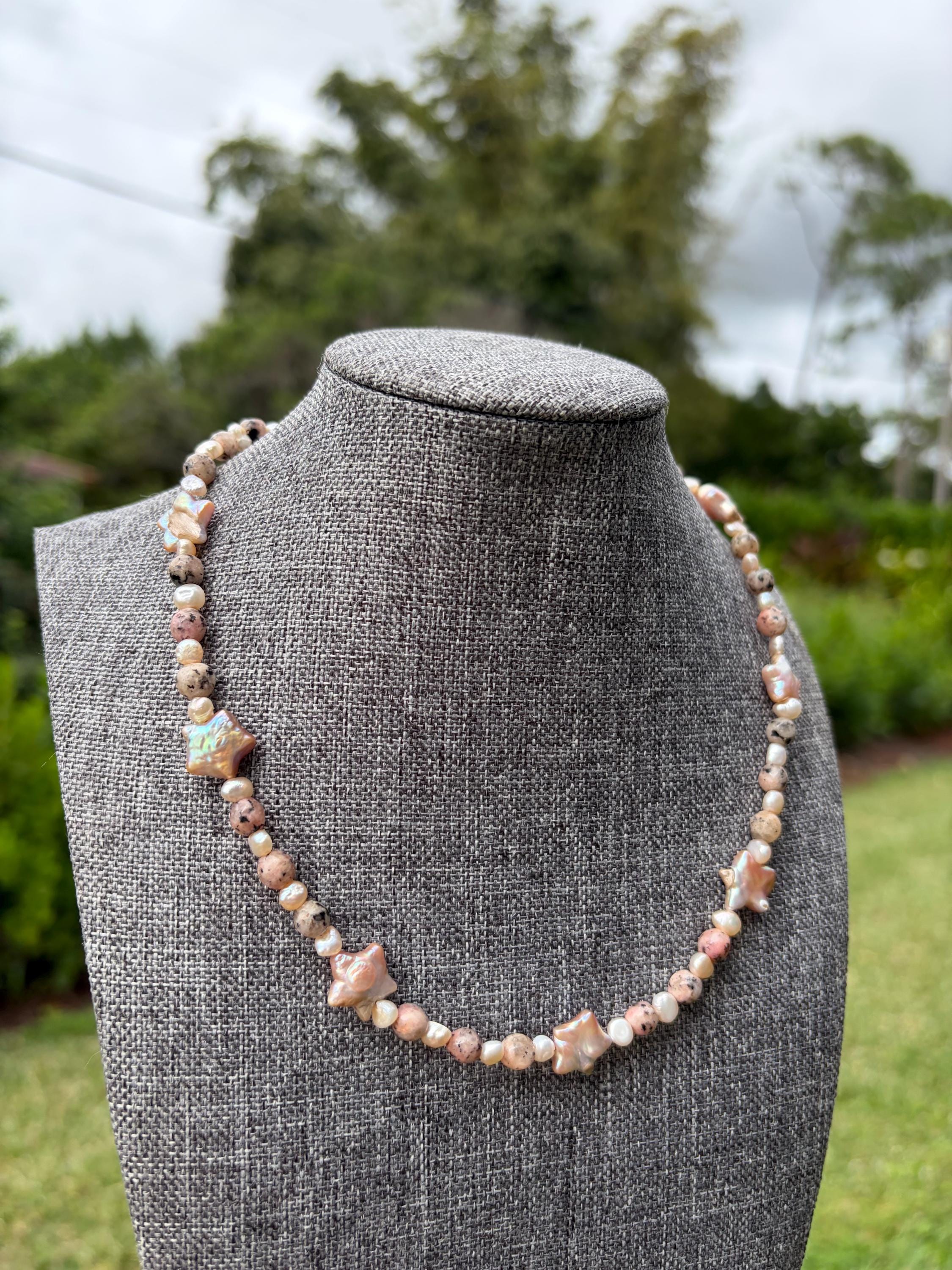Faceted Dyed Agate Star Freshwater Pearl Necklace