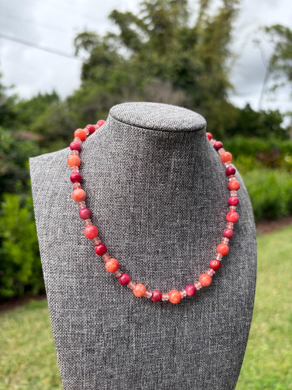 Dyed Ruby Quartz + Dyed Amethyst Shell Crystal Necklace