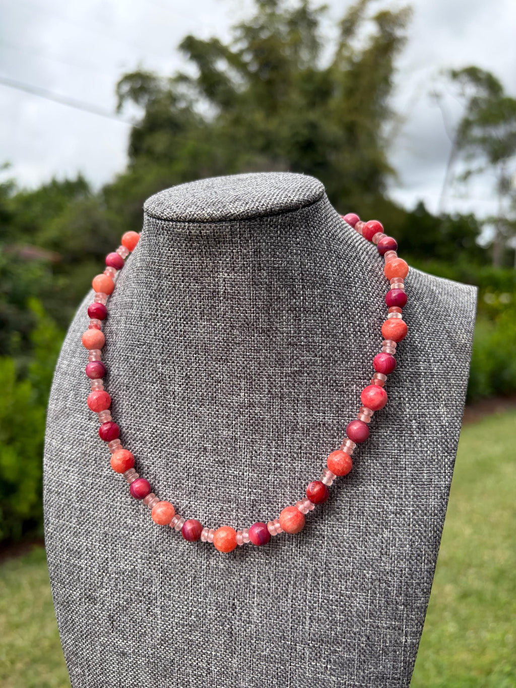 Dyed Ruby Quartz + Dyed Amethyst Shell Crystal Necklace