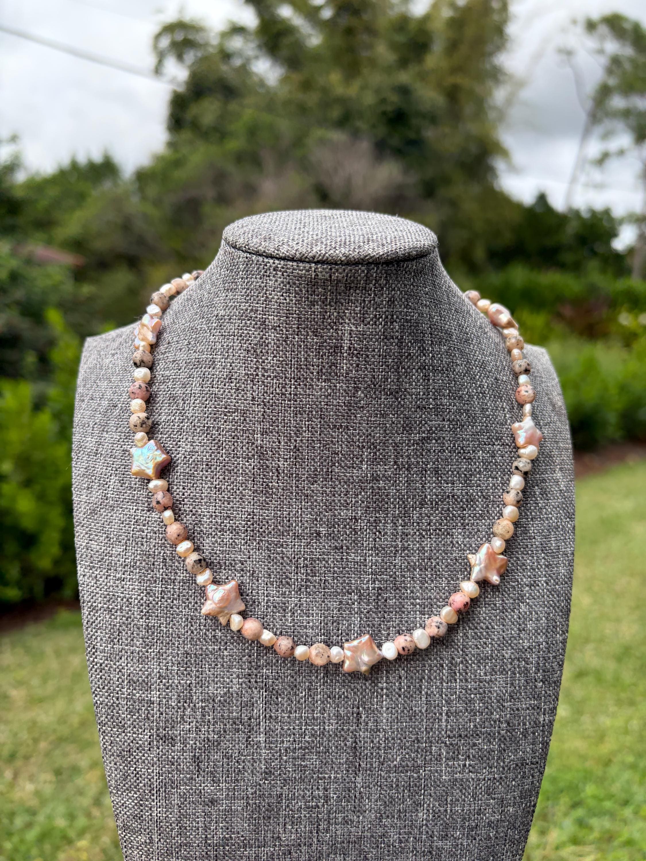 Faceted Dyed Agate Star Freshwater Pearl Necklace