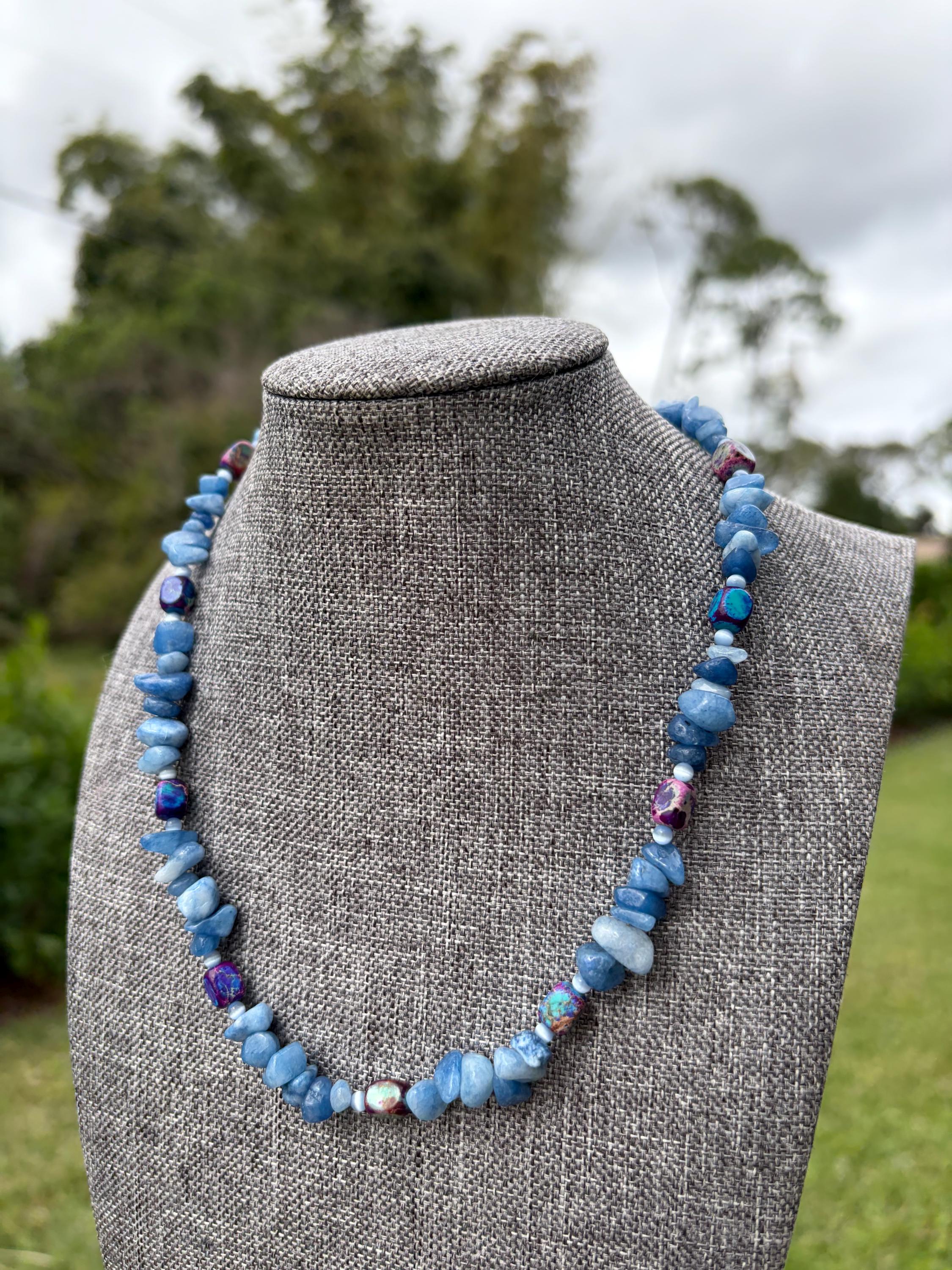 Dyed Blue Quartz + Dyed Jade + Cat Eye Crystal Necklace