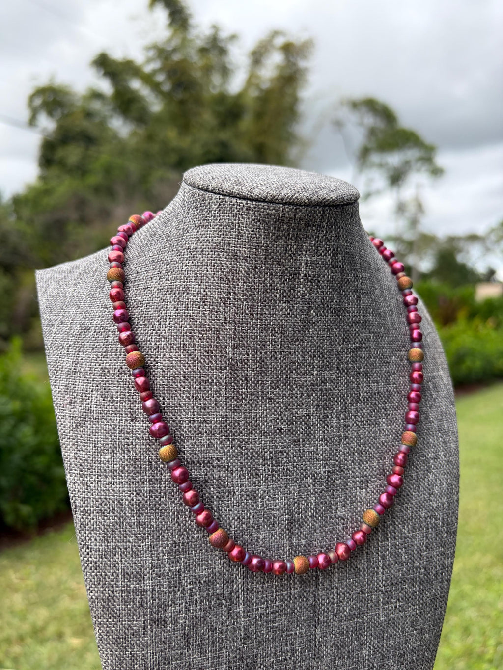 Dark Pink Freshwater Pearl Necklace