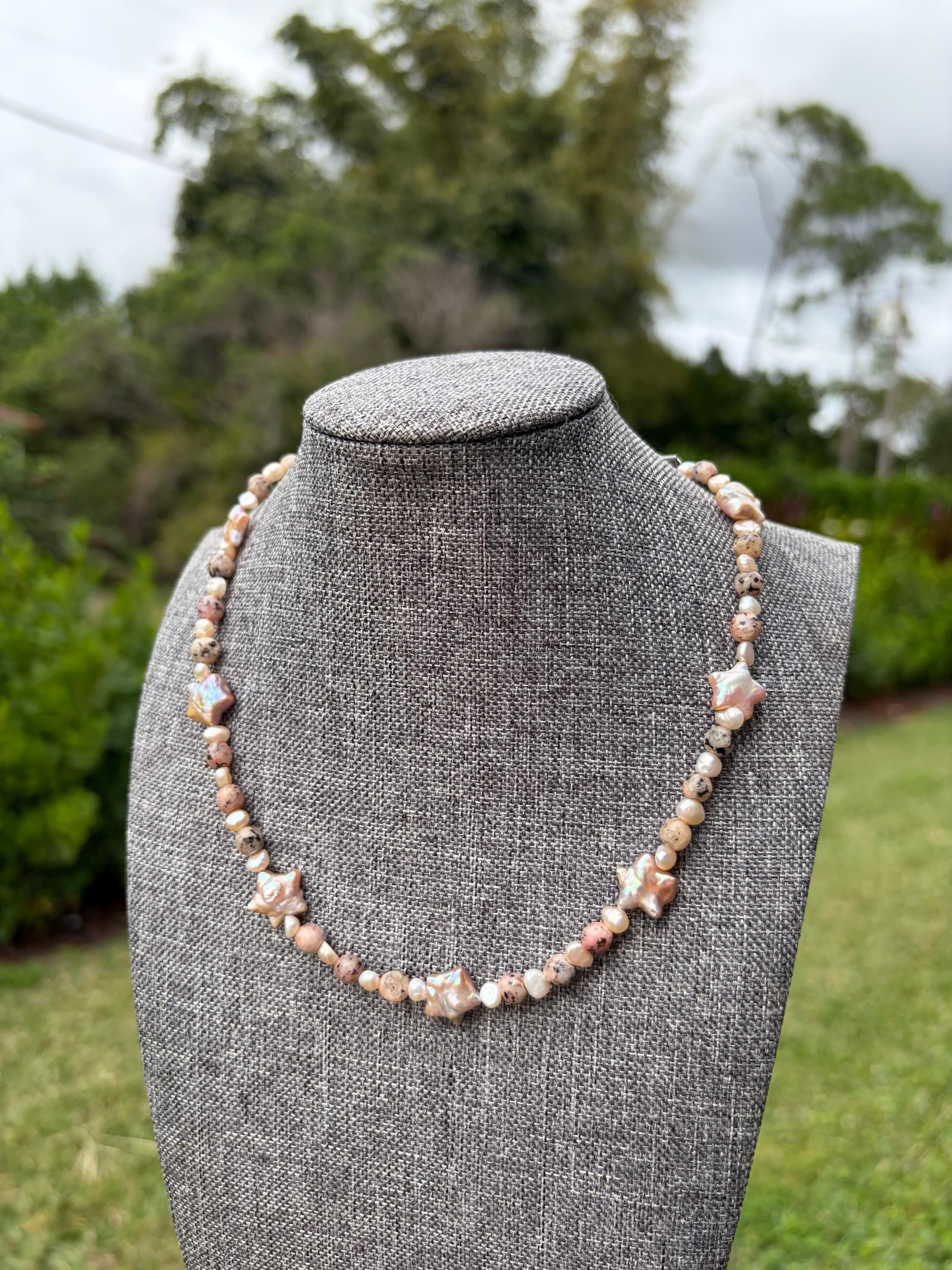 Faceted Dyed Agate Star Freshwater Pearl Necklace