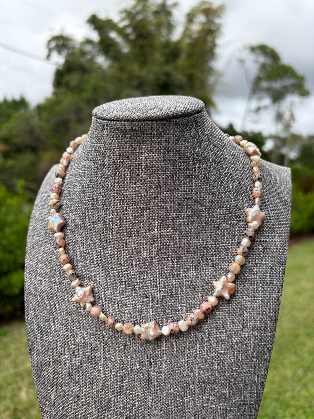 Faceted Dyed Agate Star Freshwater Pearl Necklace
