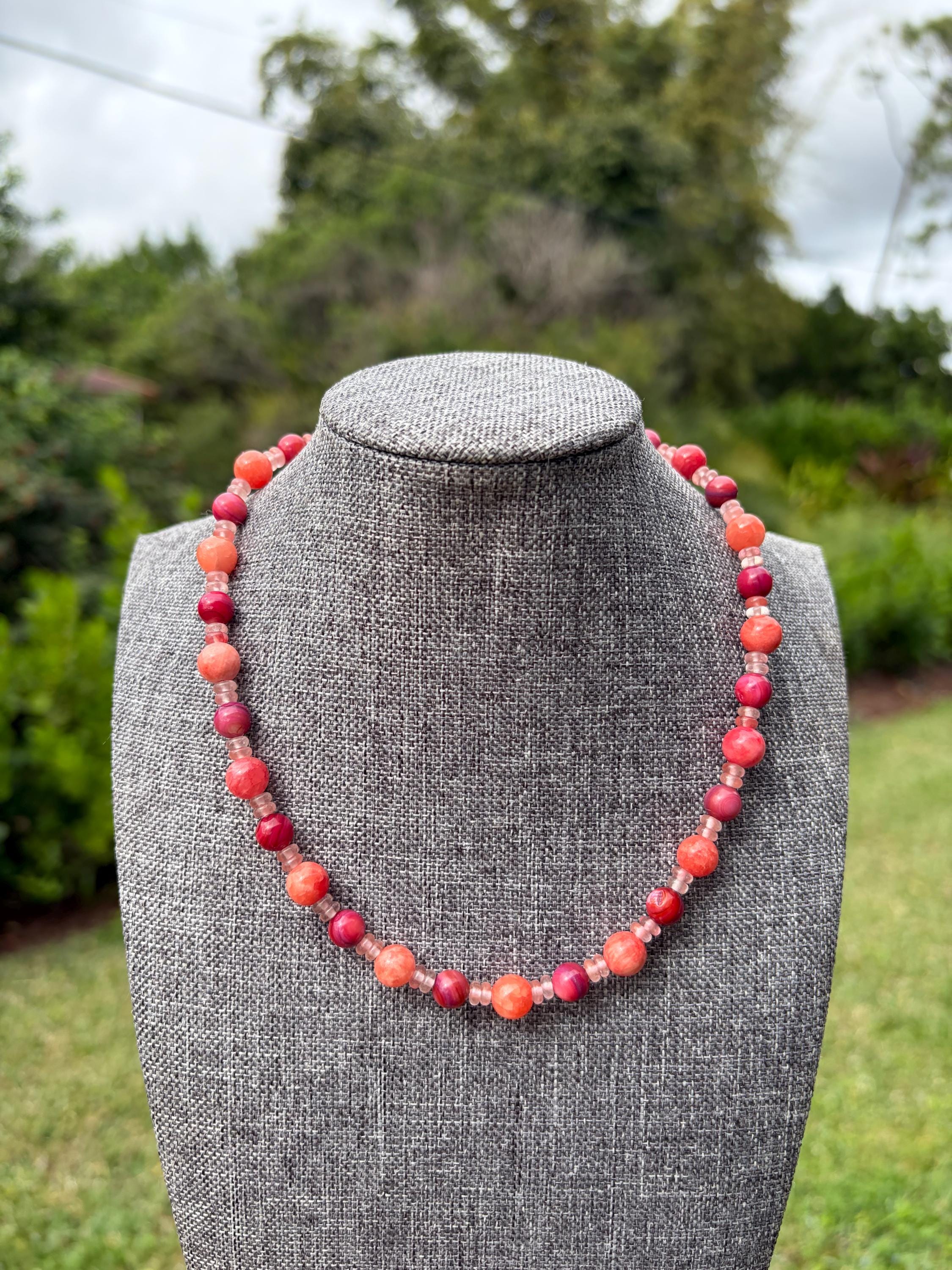 Dyed Ruby Quartz + Dyed Amethyst Shell Crystal Necklace