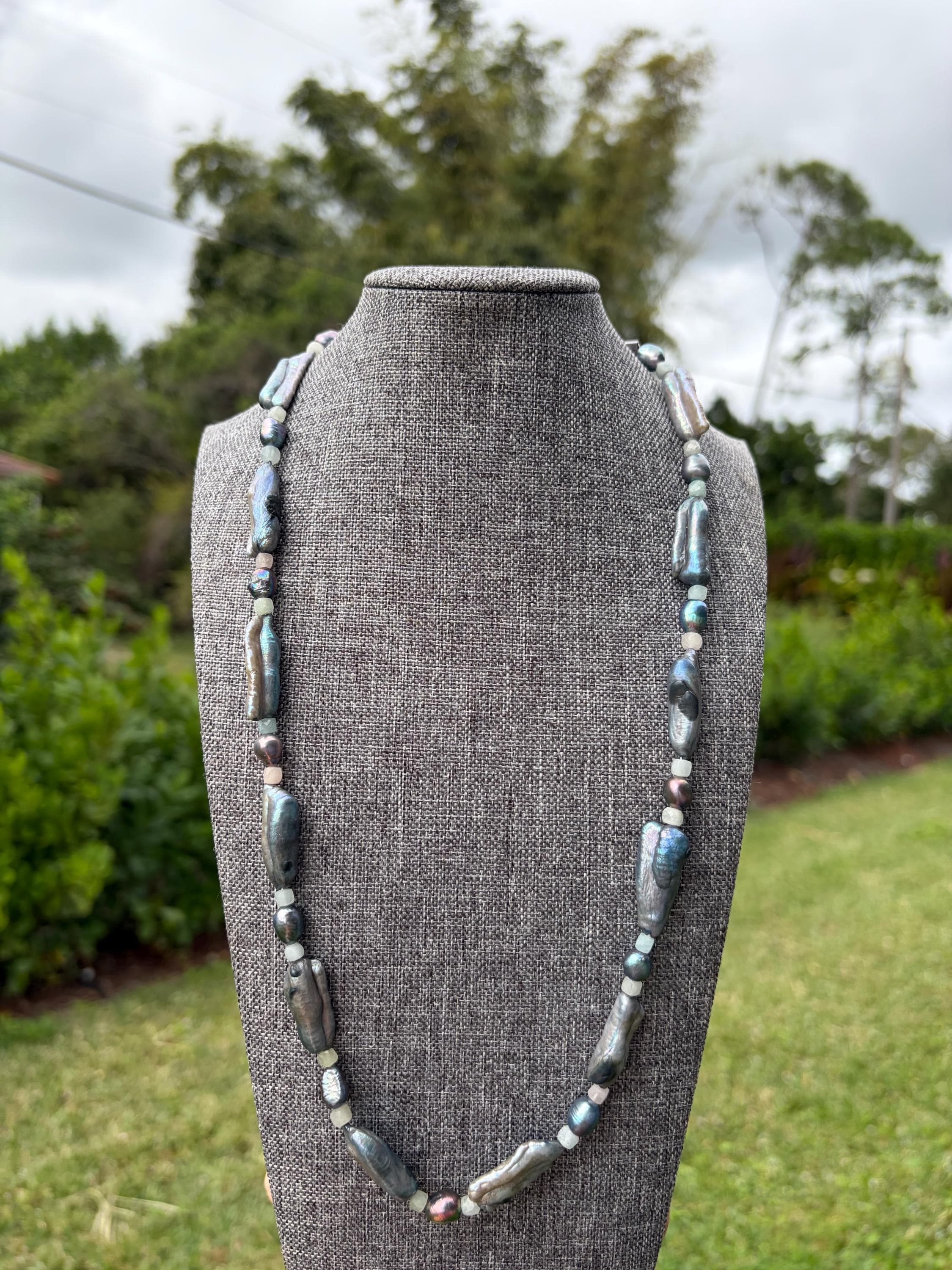 Faceted Morganite + Blue Freshwater Pearl Necklace