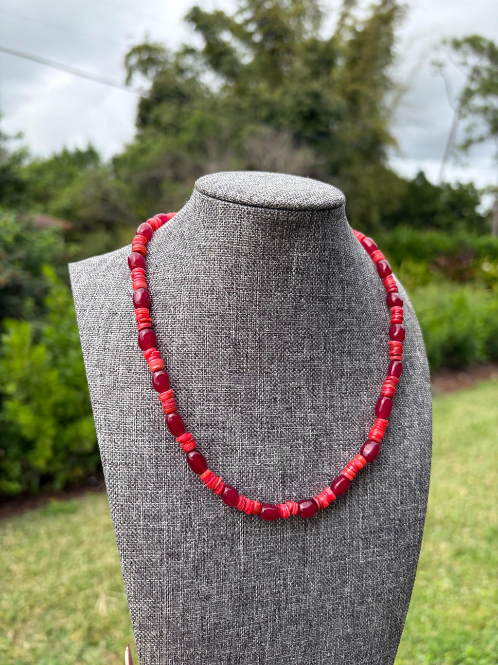 Red Jade Heishi Crystal Necklace