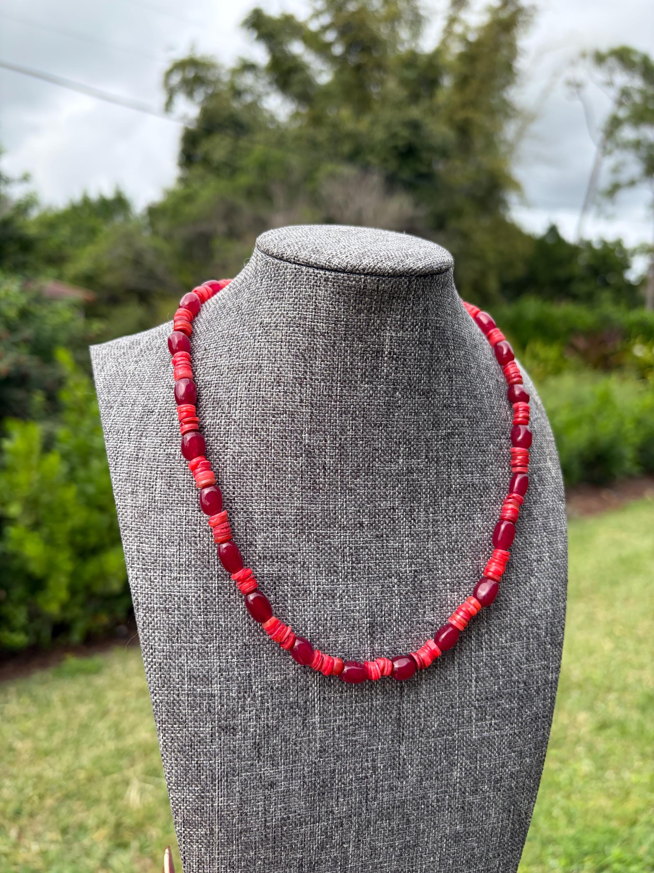 Red Jade Heishi Crystal Necklace