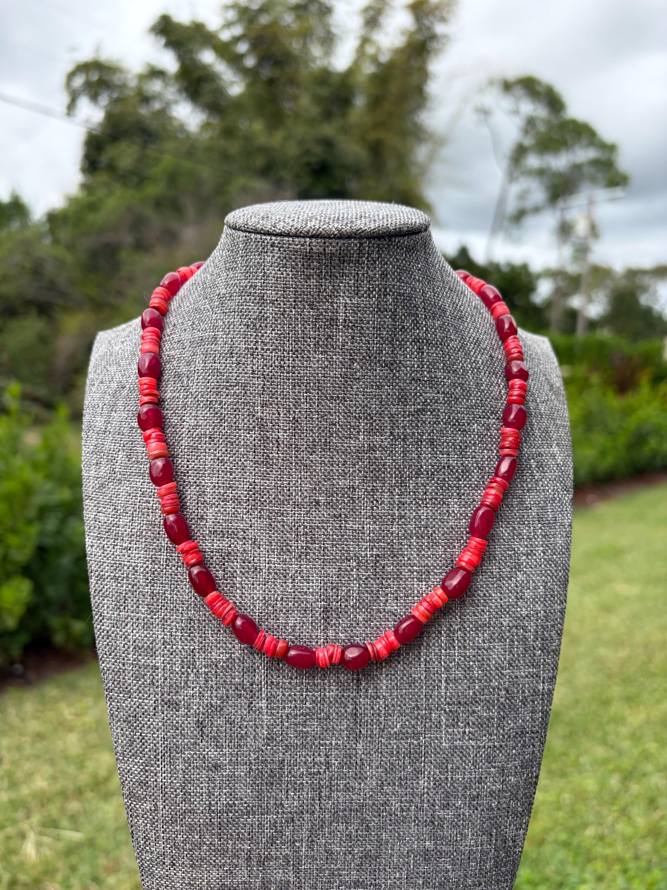 Red Jade Heishi Crystal Necklace