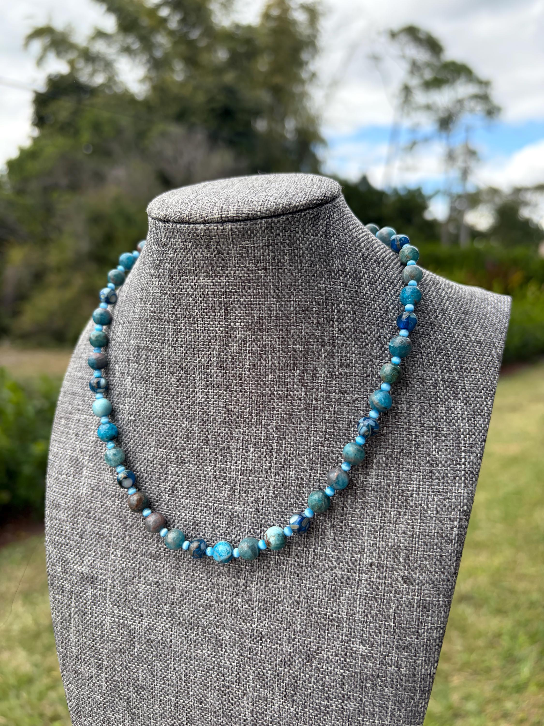 Blue Jade + Blue Shell Cat Eye Crystal Necklace