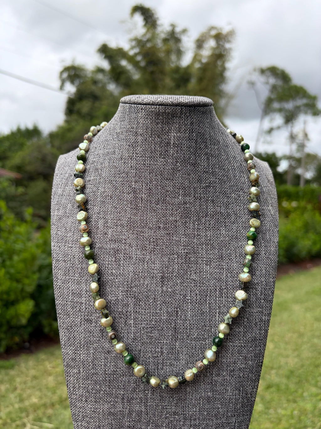 African Turquoise + Green Cat Eye + Koshi Star Freshwater Pearl Necklace