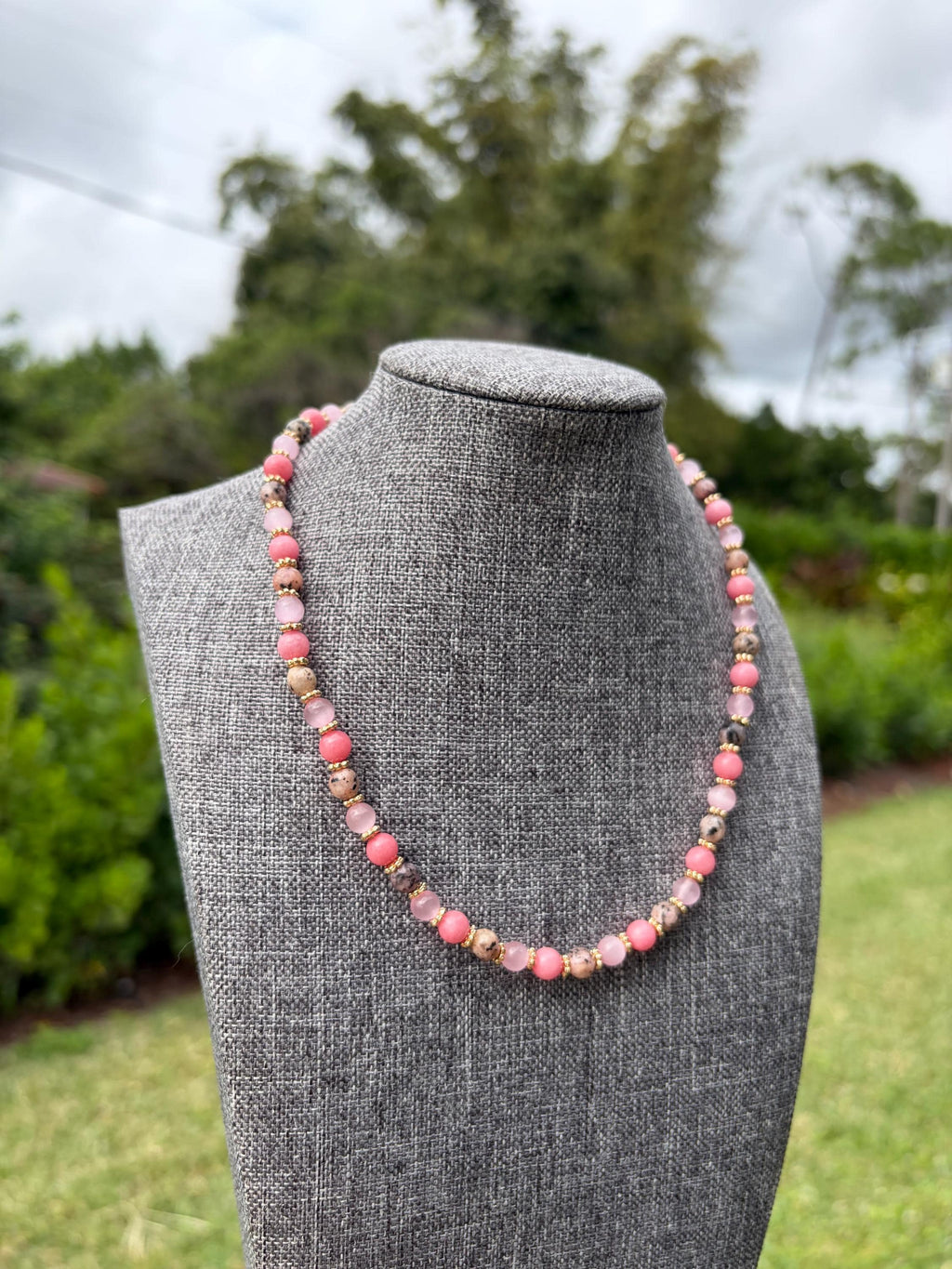 Rose Quartz + Pink Cat Eye + Mafian Jasper Crystal Necklace