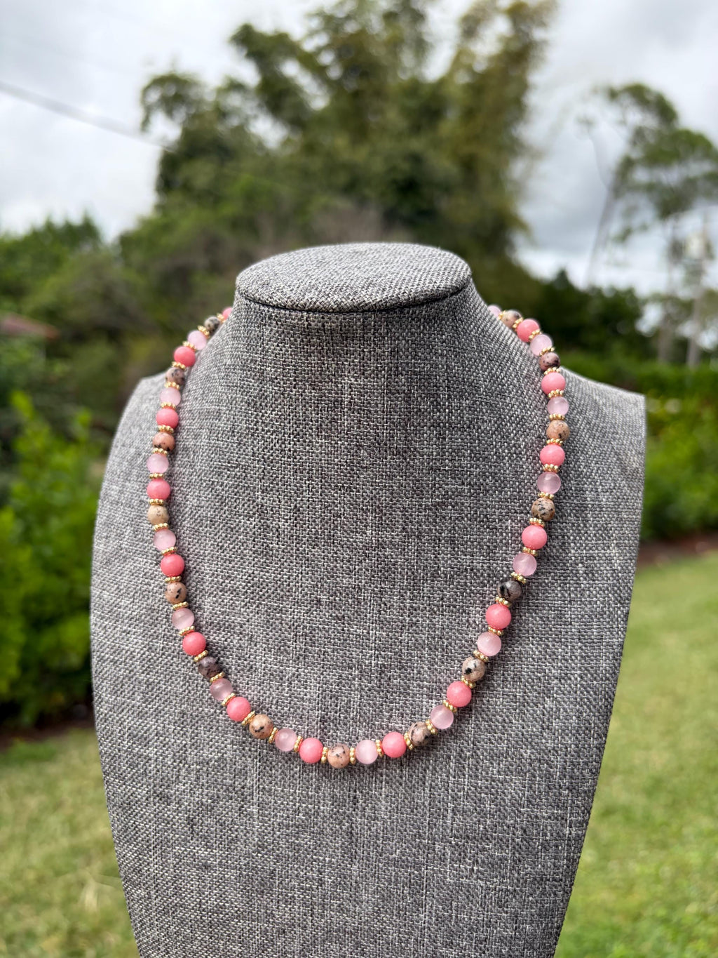 Rose Quartz + Pink Cat Eye + Mafian Jasper Crystal Necklace