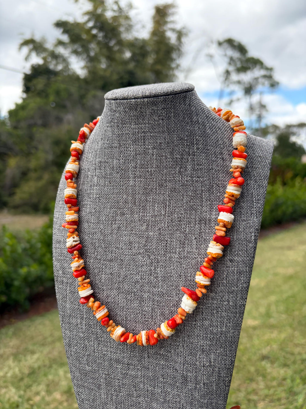 Tri Coral Crystal Necklace