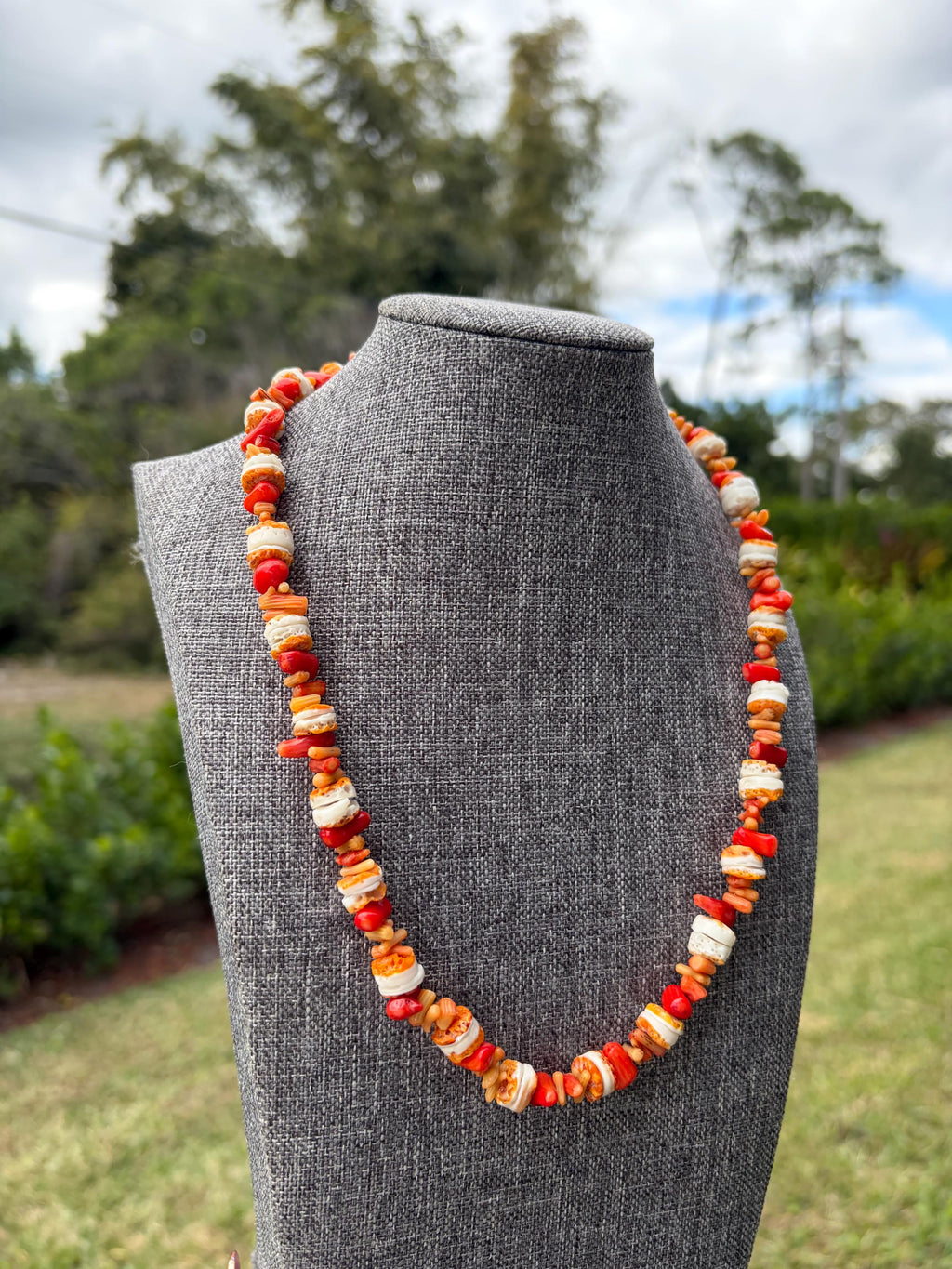 Tri Coral Crystal Necklace